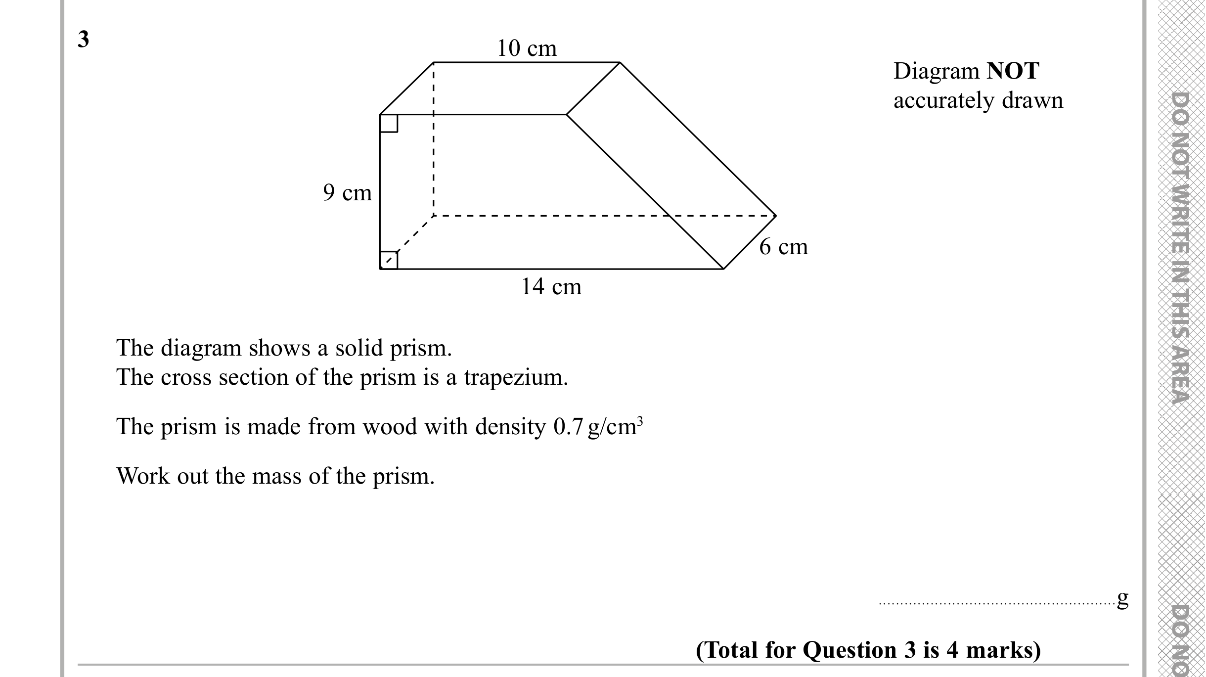 Question 3 — 3D Shapes and Volume, Speed/Distance/Time/Density/Pressure — Edexcel iGCSE Sample Paper
