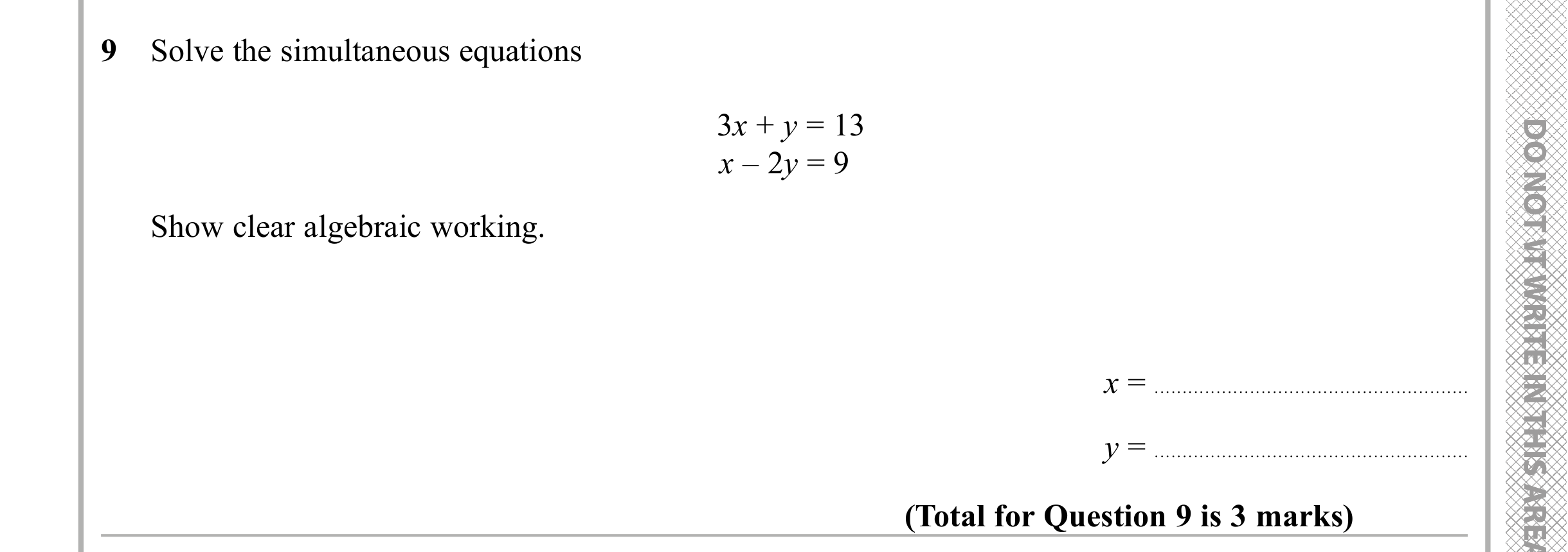 Question 9 — Simultaneous Equations — Edexcel iGCSE Sample Paper