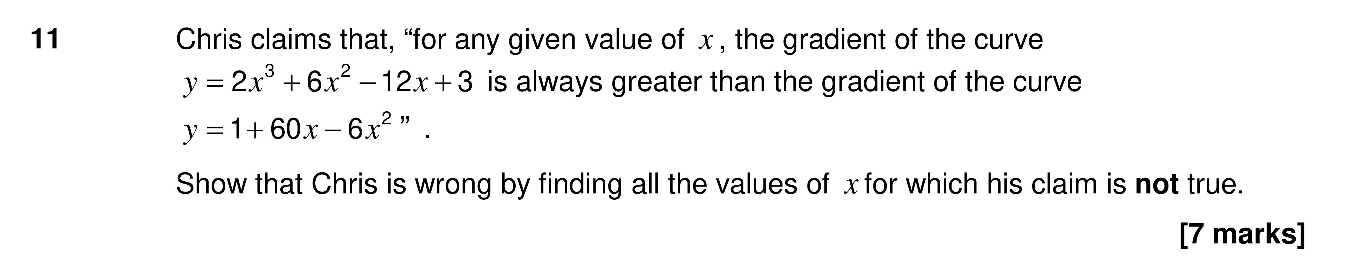 Question 11 — Differentiation, Inequalities — AQA AS Maths Specimen 2017