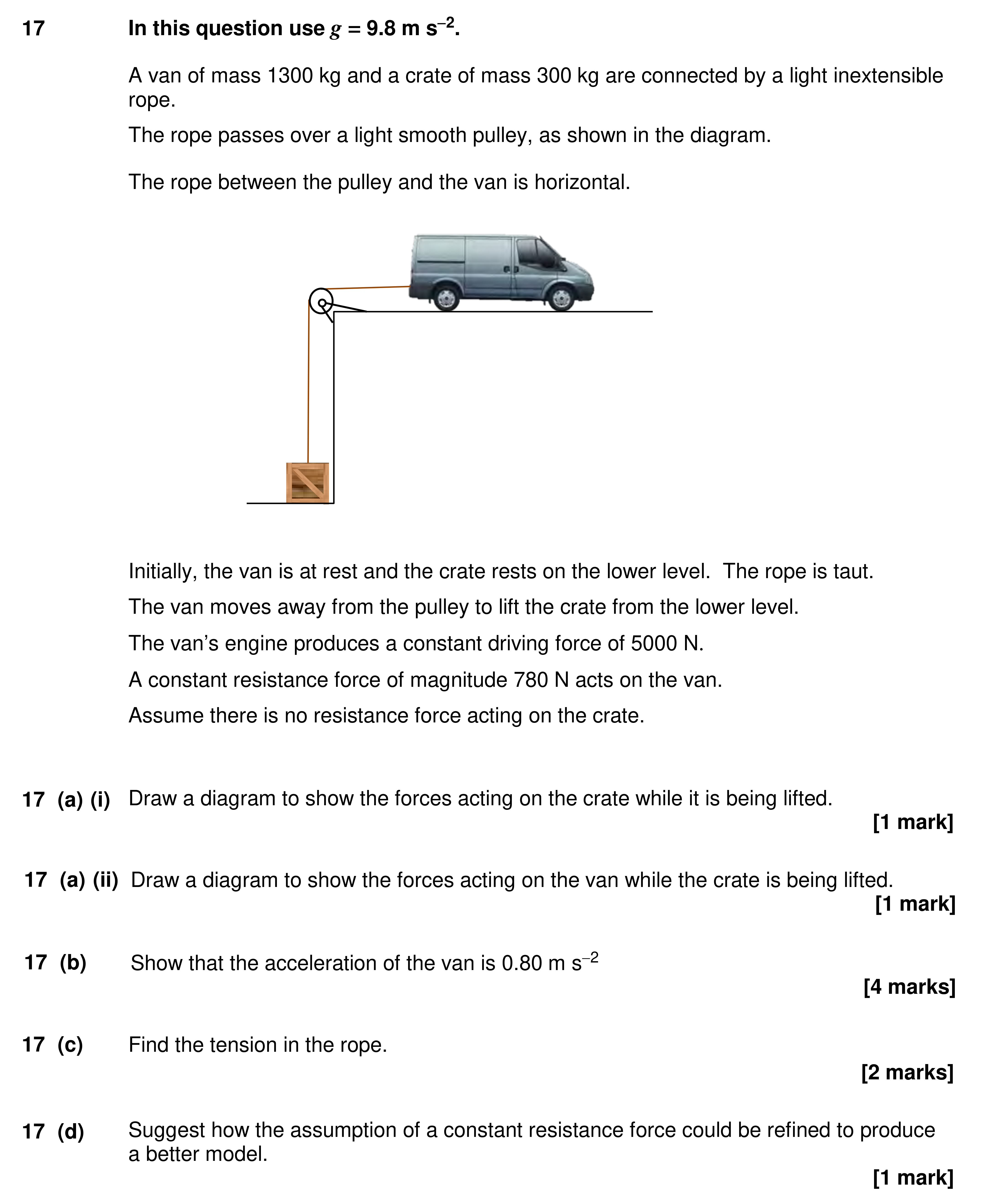 Question 17 — Pulleys — AQA AS Maths Specimen 2017