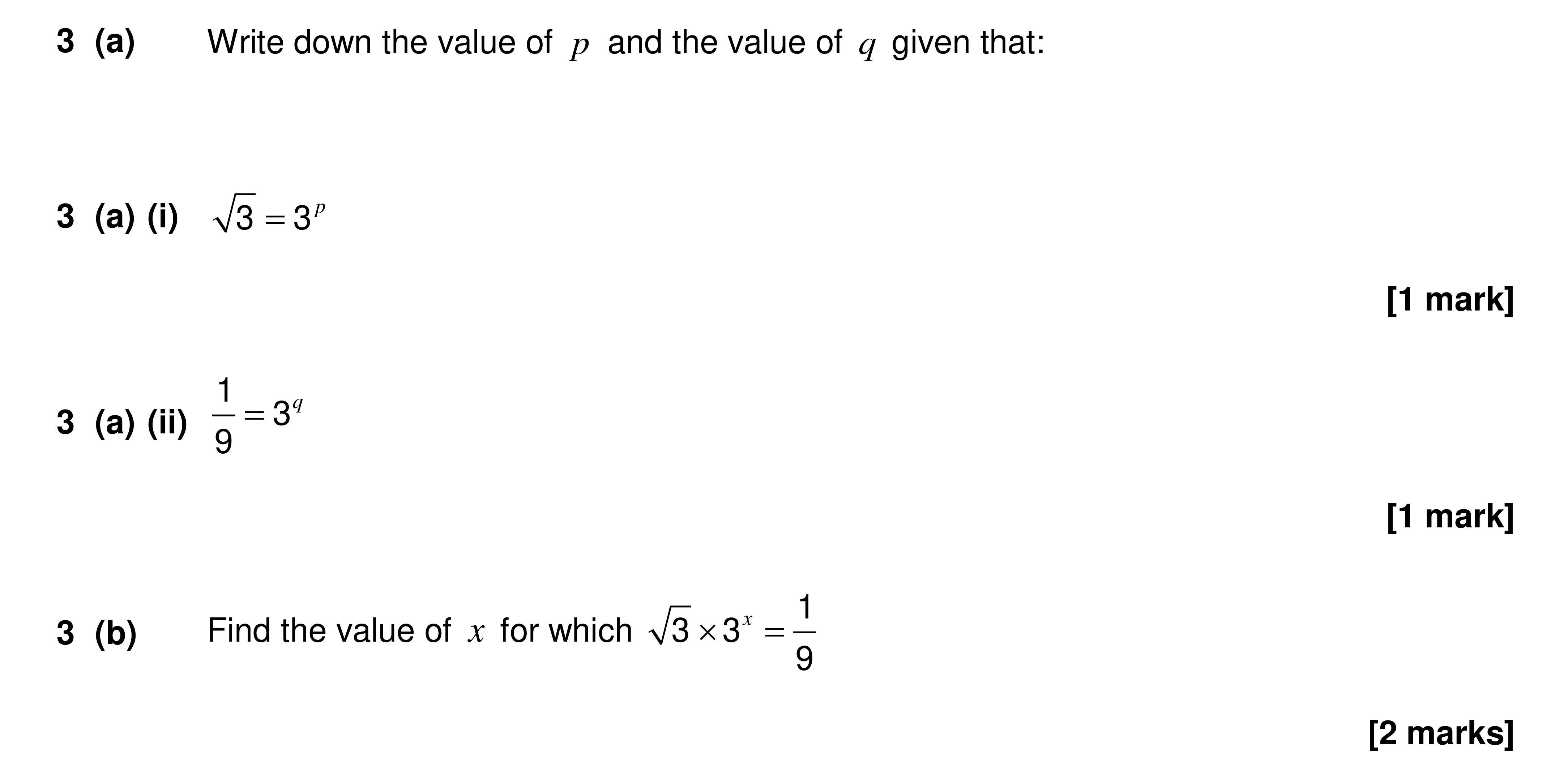 Question 3 — Indices and Surds — AQA AS Maths Specimen 2017