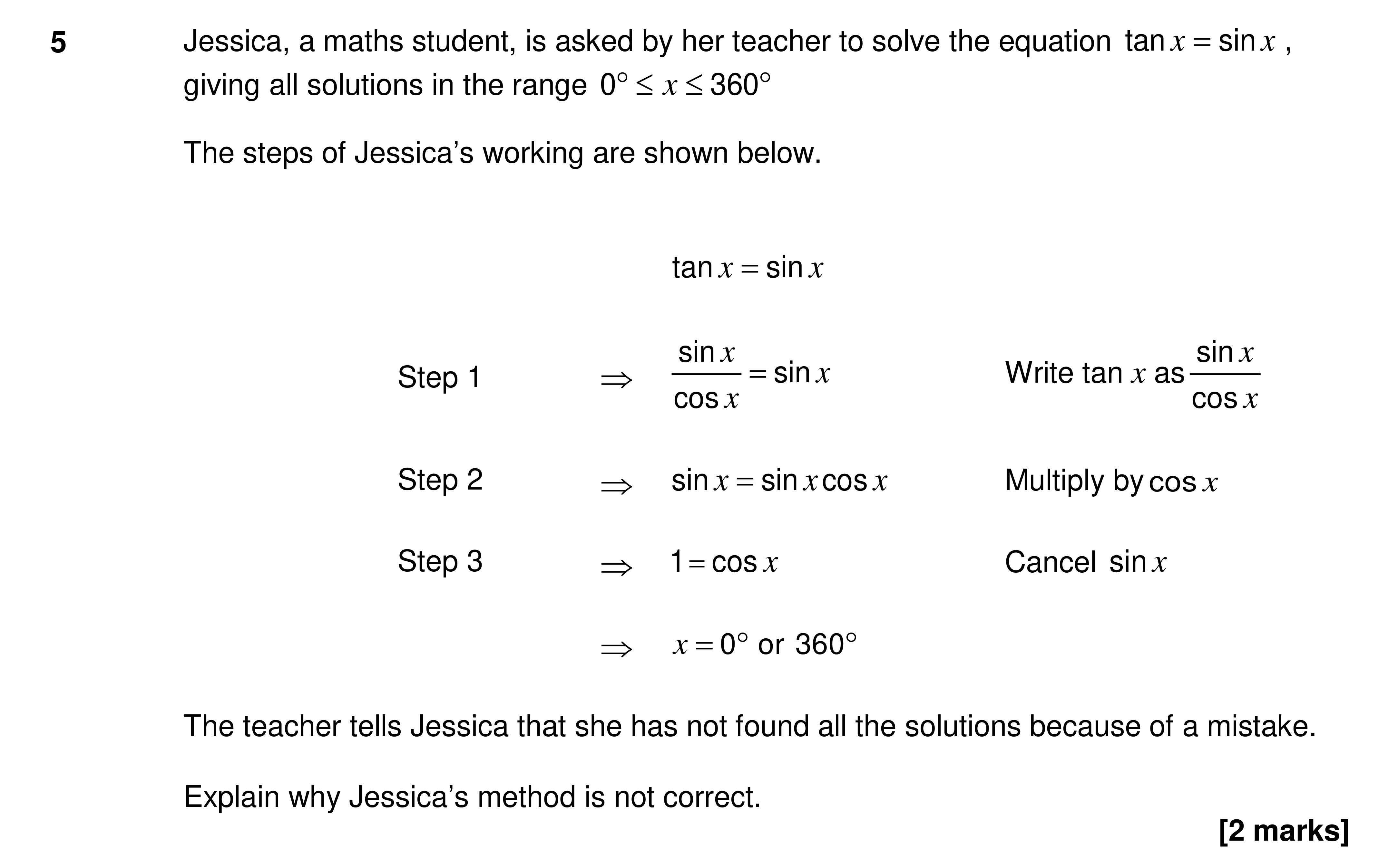 Question 5 — Trig — AQA AS Maths Specimen 2017