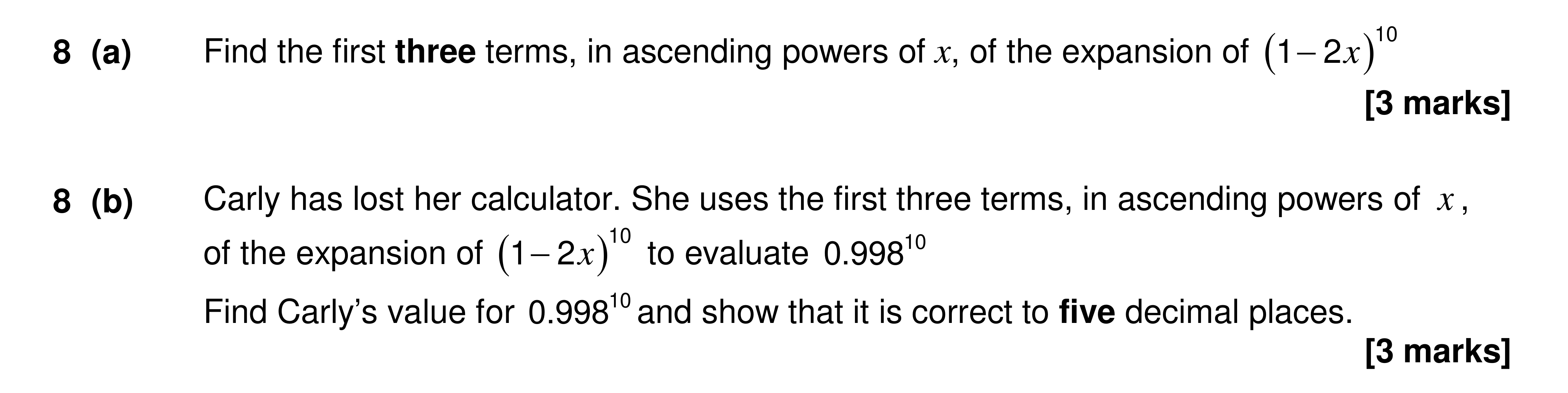 Question 8 — Binomial Expansion — AQA AS Maths Specimen 2017