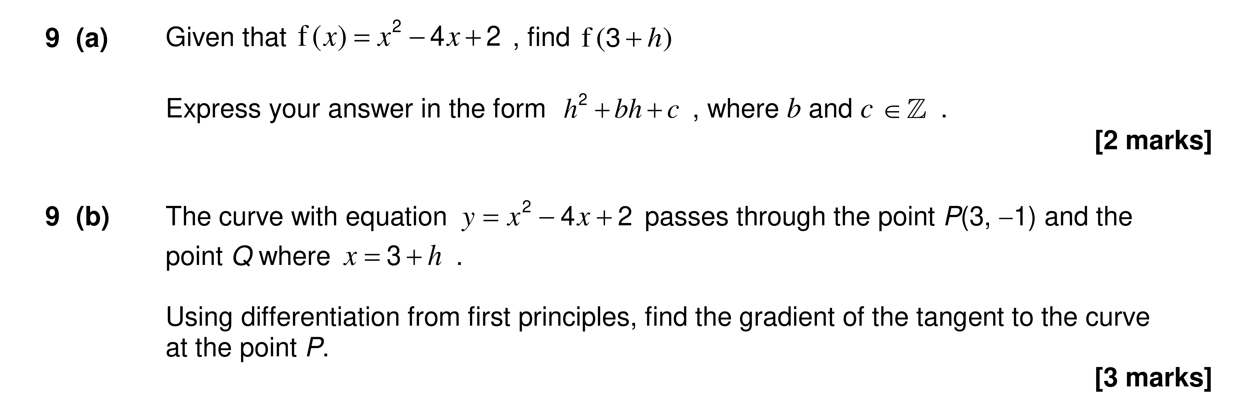 Question 9 — Differentiation — AQA AS Maths Specimen 2017