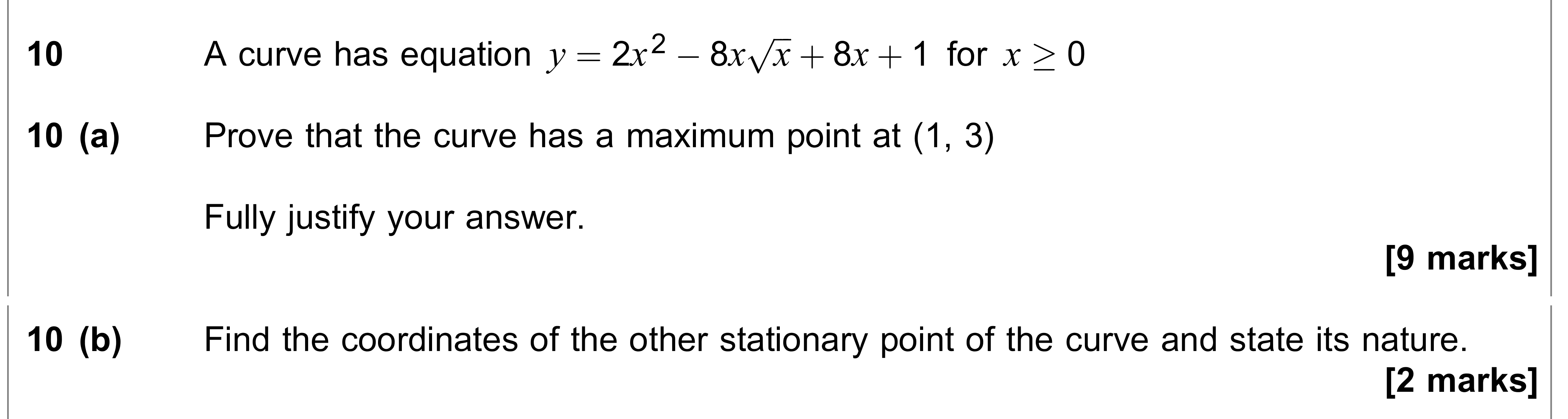 Question 10 — Differentiation — AQA AS Maths June 2018