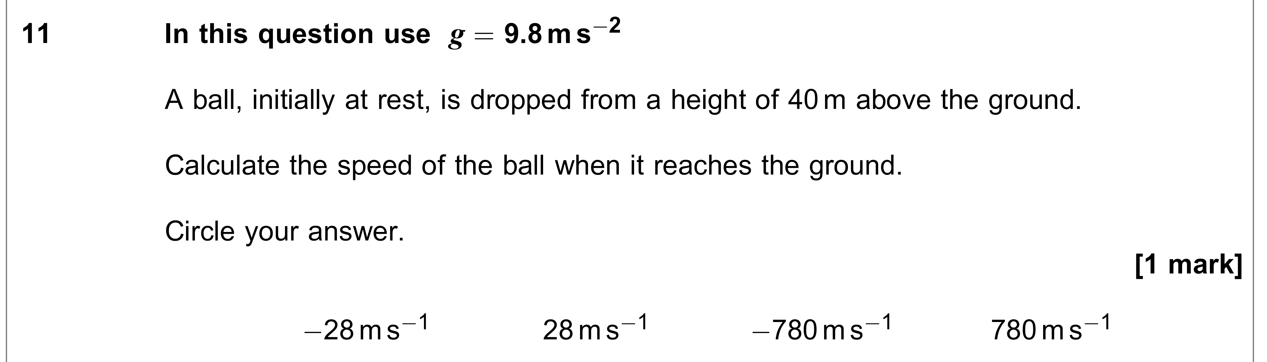 Question 11 — Vertical Motion under Gravity — AQA AS Maths June 2018