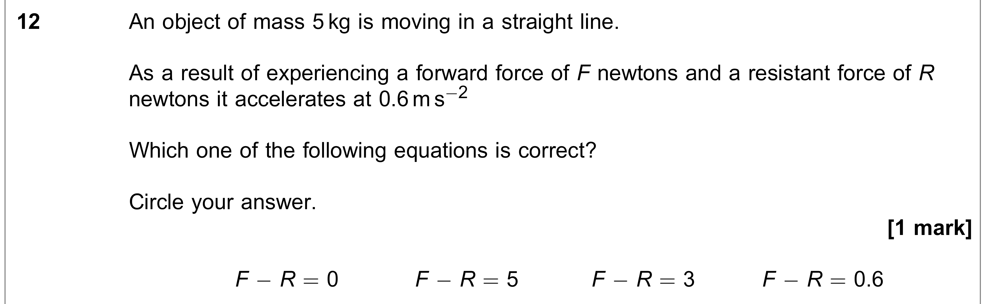 Question 12 — Forces 1d — AQA AS Maths June 2018