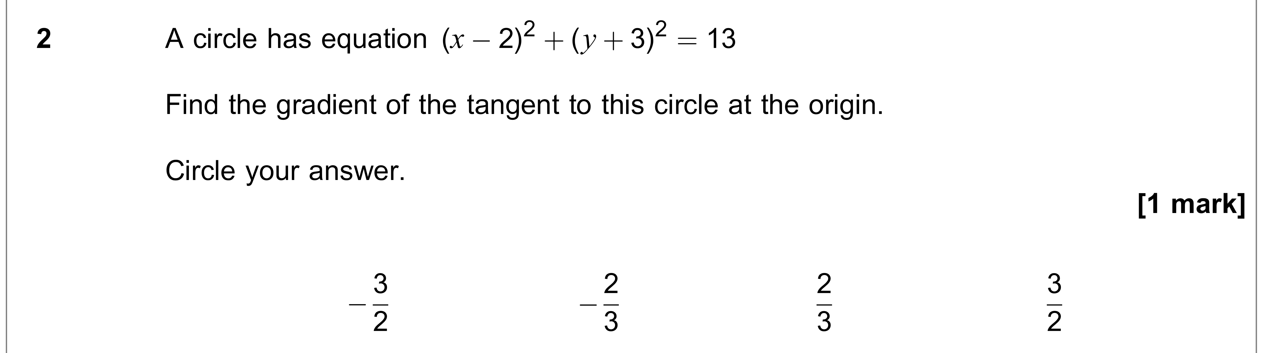Question 2 — Circles, Straight Line Graphs — AQA AS Maths June 2018