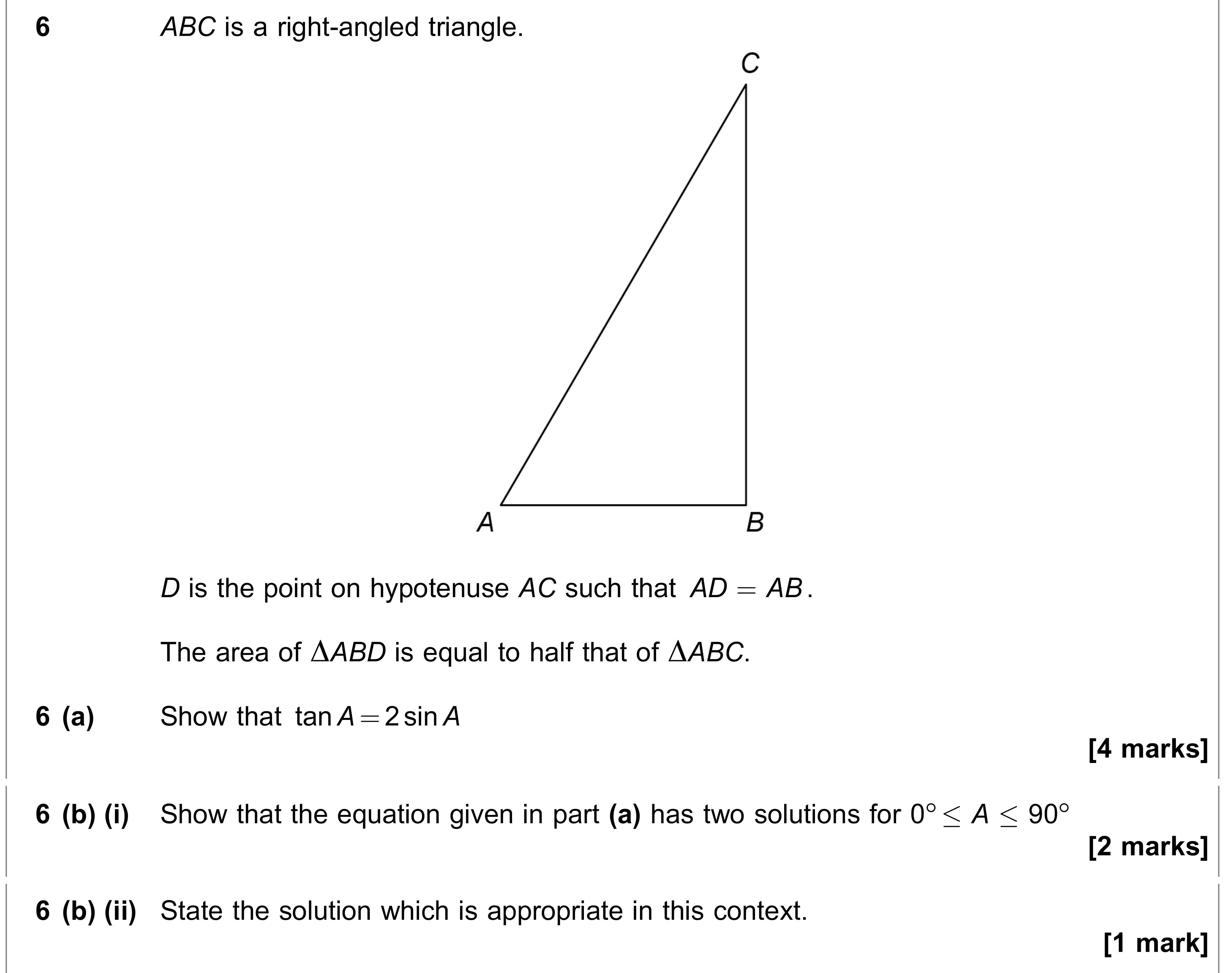Question 6 — Trig, Triangles — AQA AS Maths June 2018