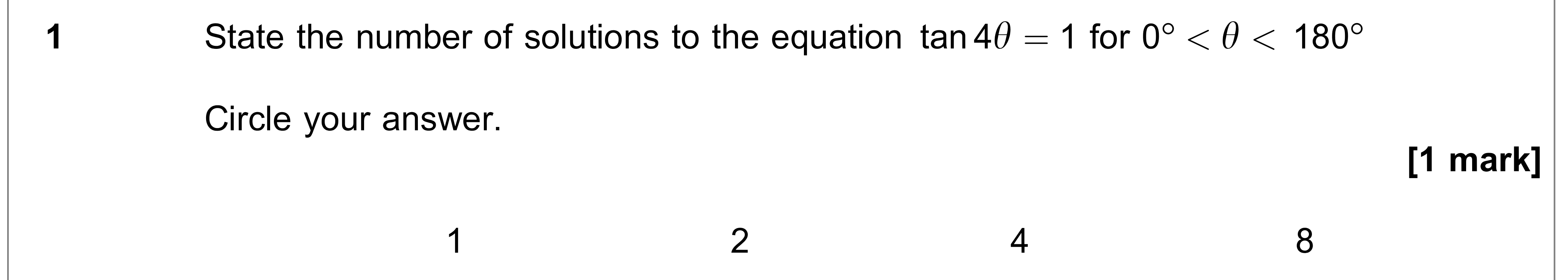 Question 1 — Trig — AQA AS Maths June 2019