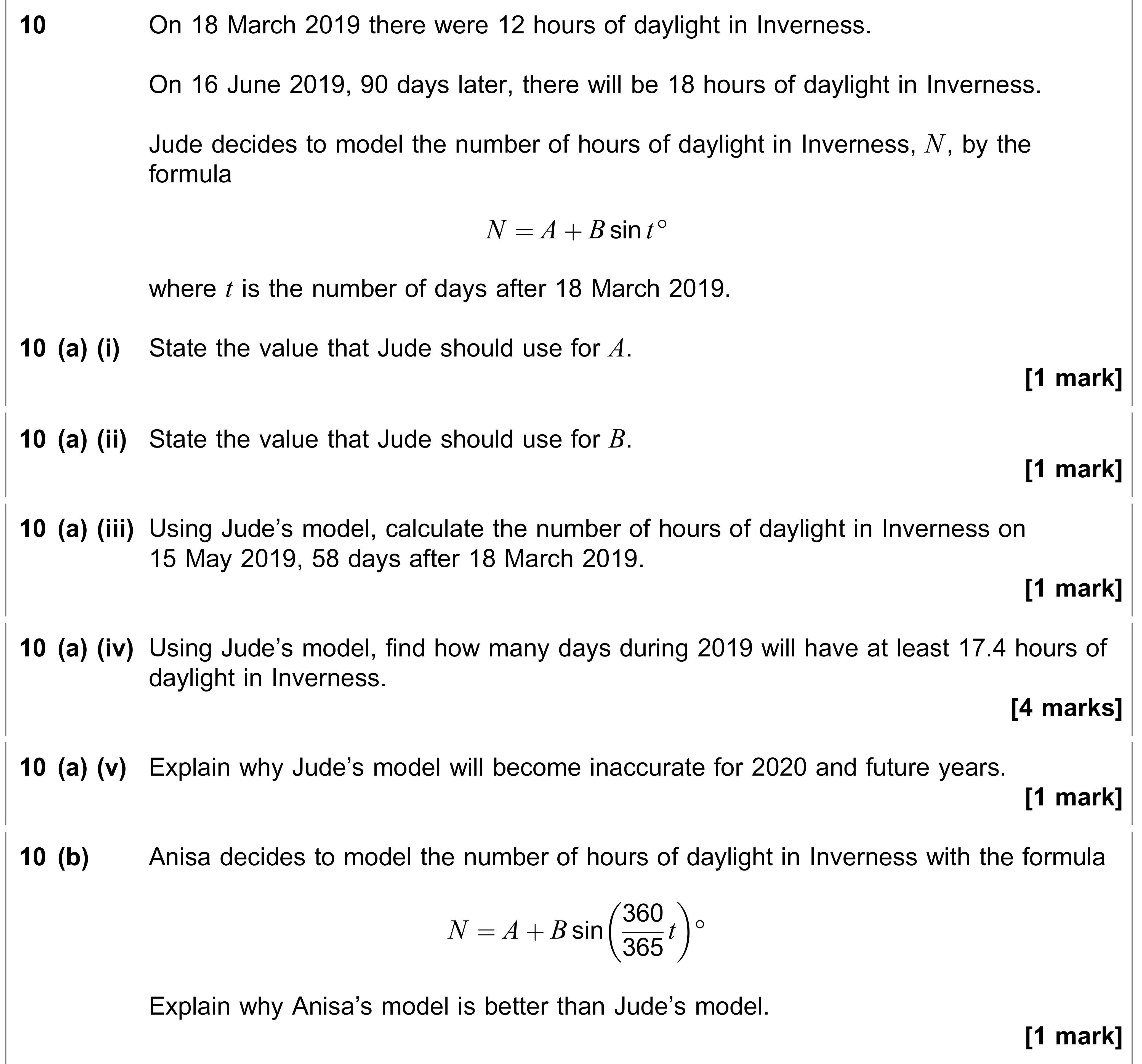 Question 10 — Trig — AQA AS Maths June 2019