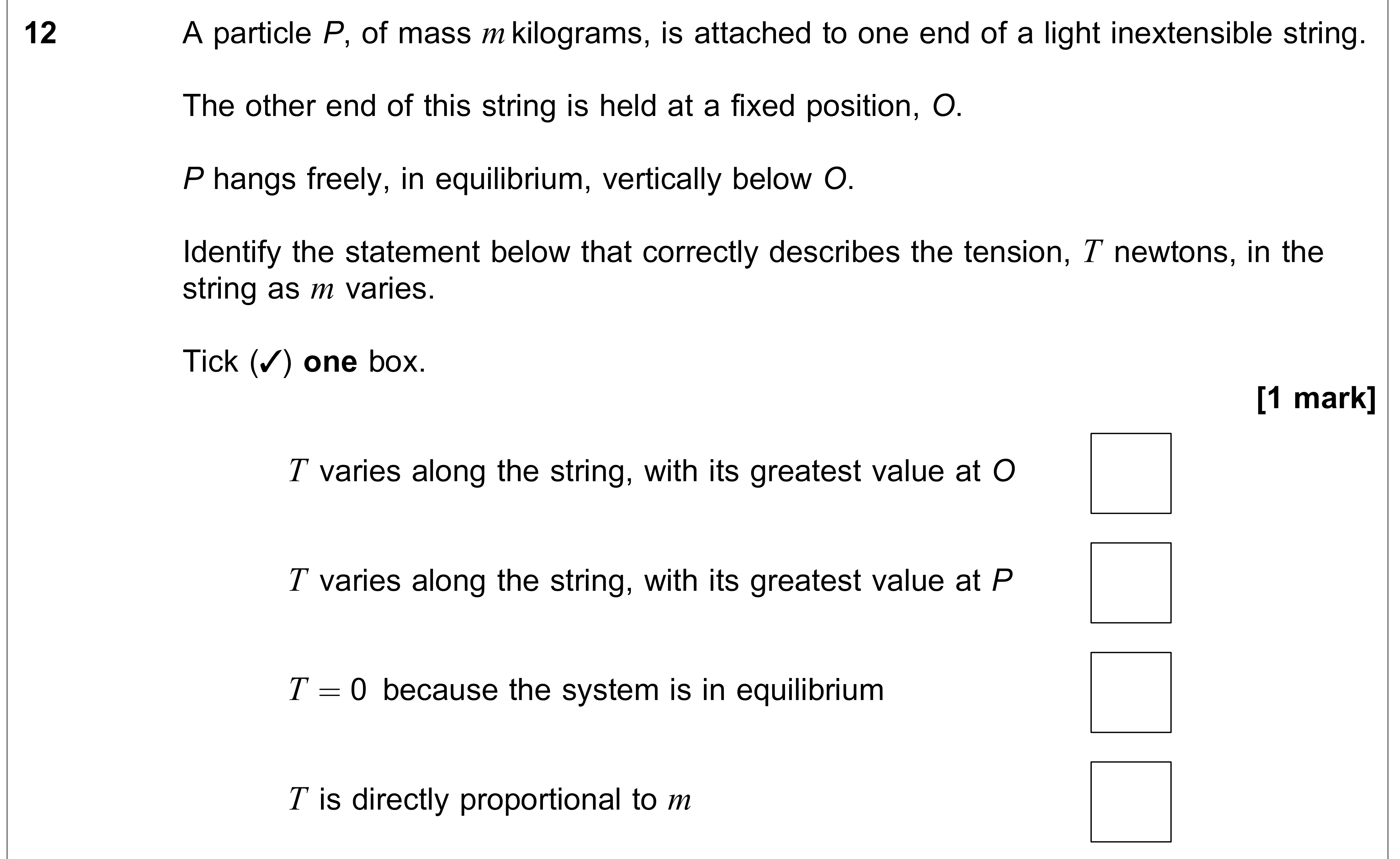 Question 12 — Forces 1d — AQA AS Maths June 2019