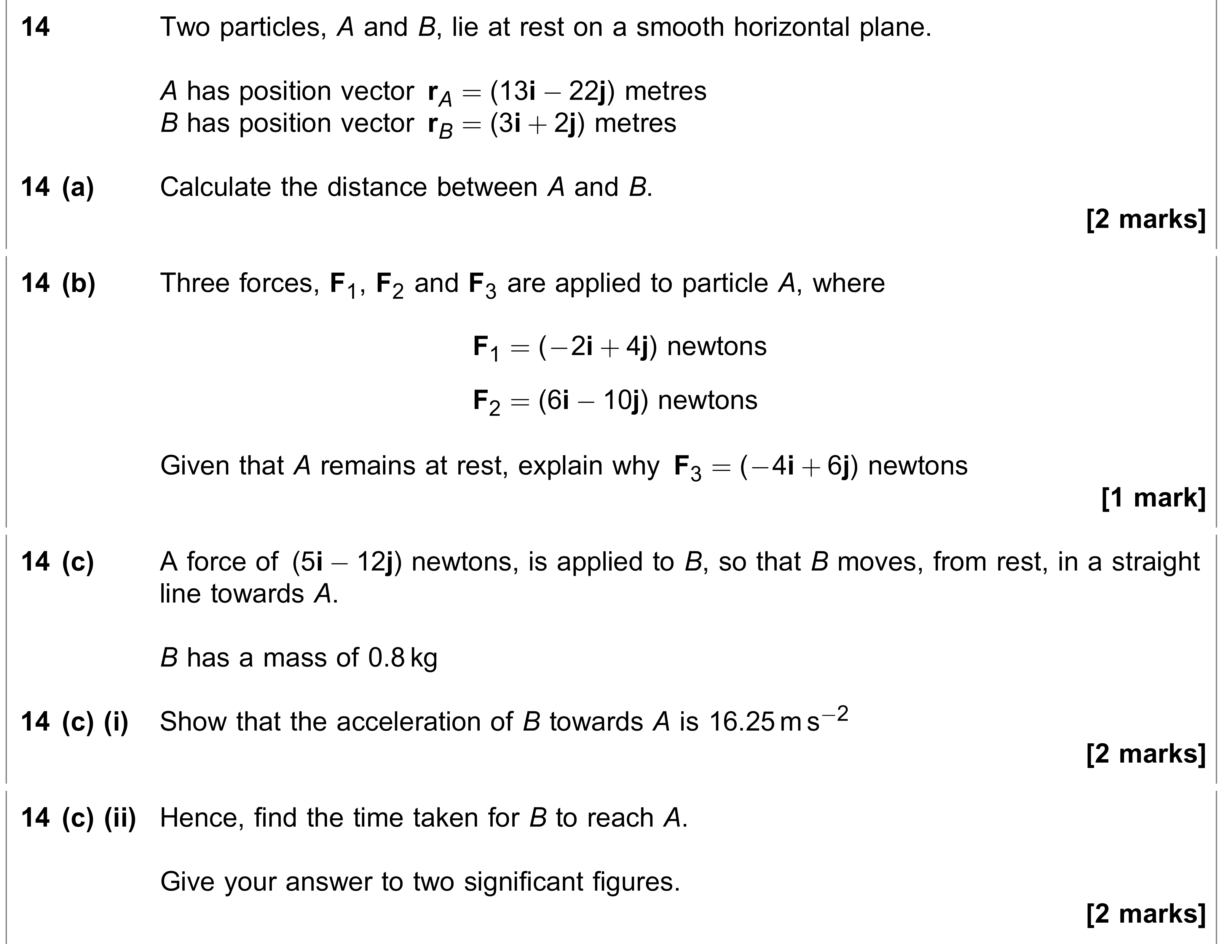 Question 14 — Forces as Vectors, Constant Acceleration 1d — AQA AS Maths June 2019
