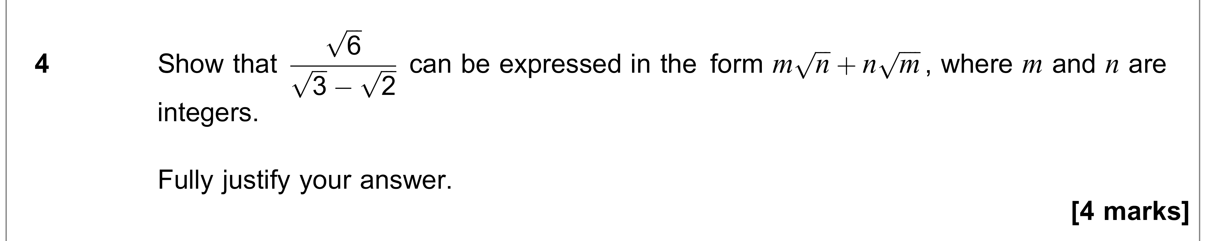 Question 4 — Indices and Surds — AQA AS Maths June 2019