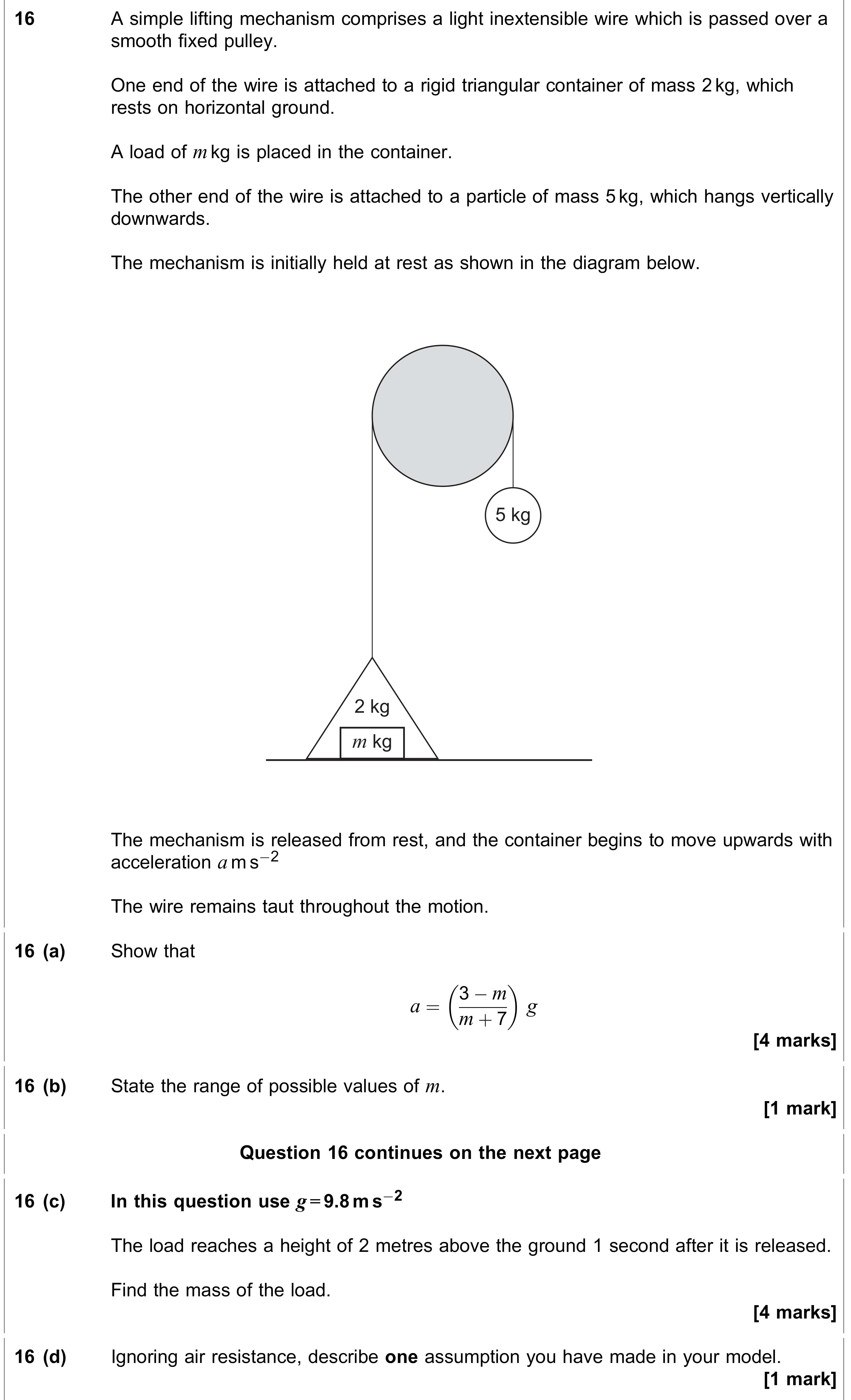 Question 16 — Pulleys — AQA AS Maths June 2020