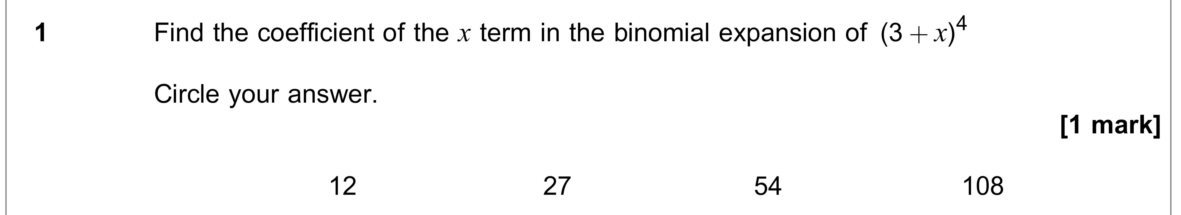 Question 1 — Binomial Expansion — AQA AS Maths June 2021
