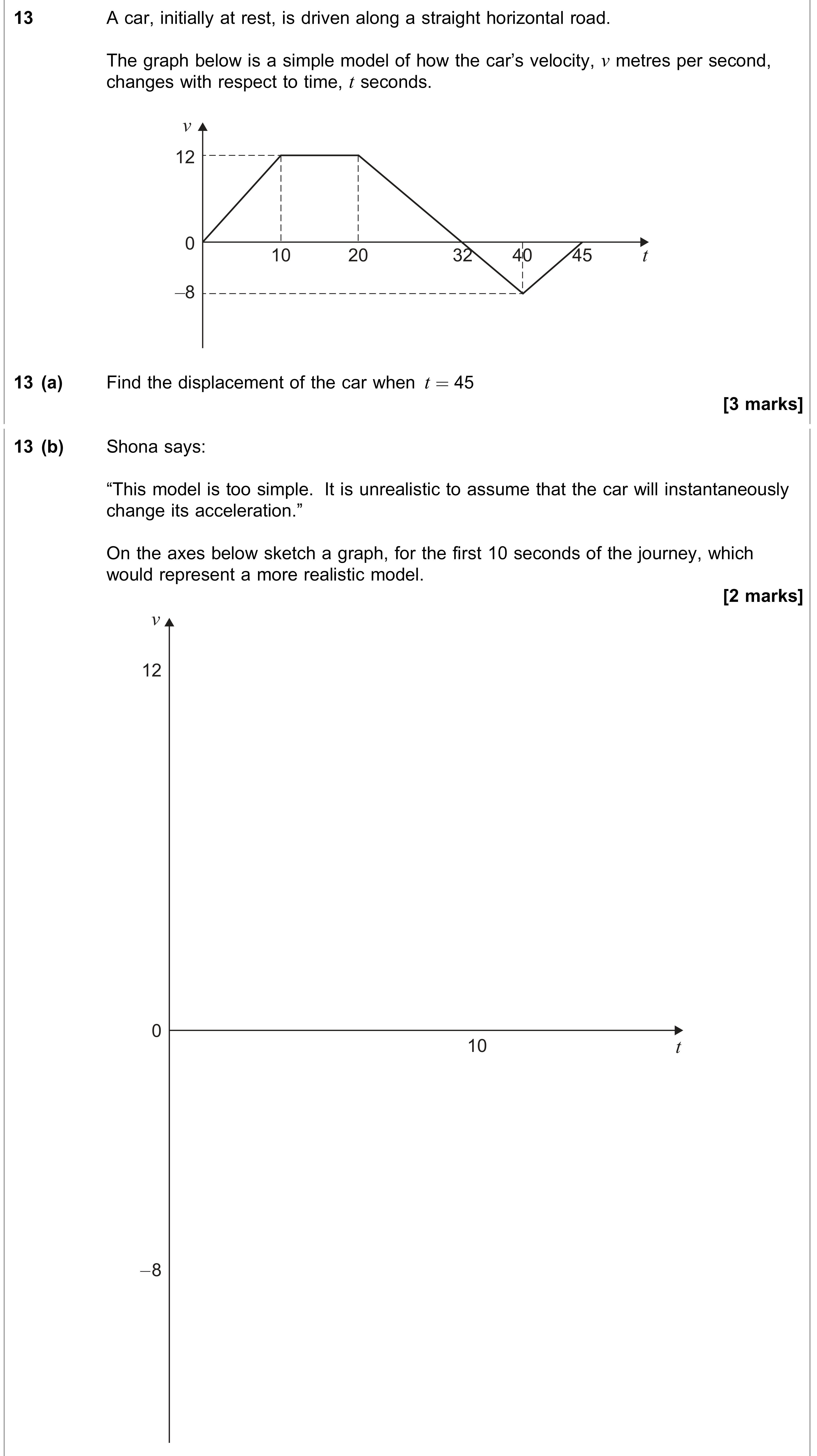 Question 13 — Velocity Time Graphs — AQA AS Maths June 2021