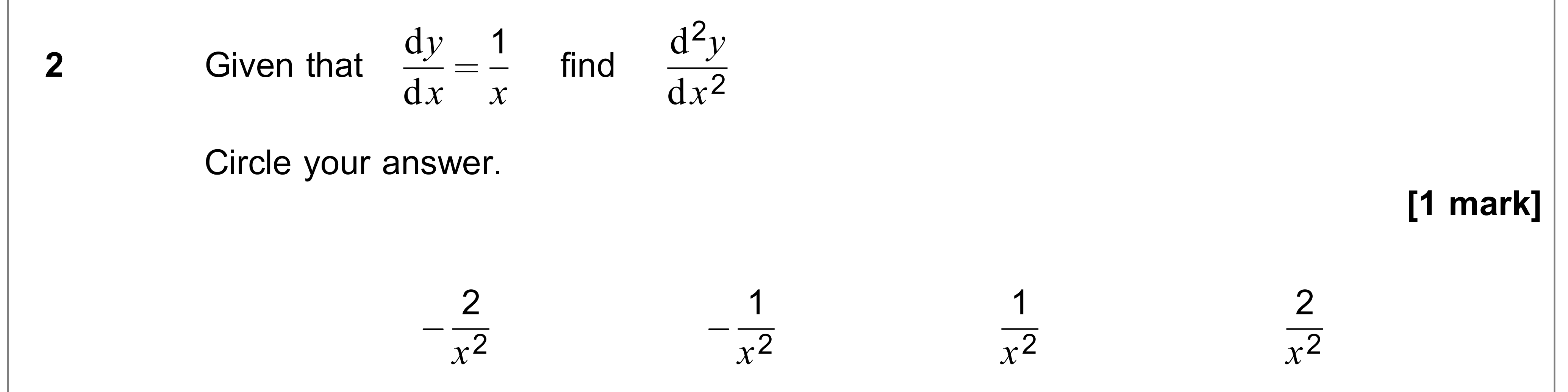Question 2 — Differentiation — AQA AS Maths June 2021