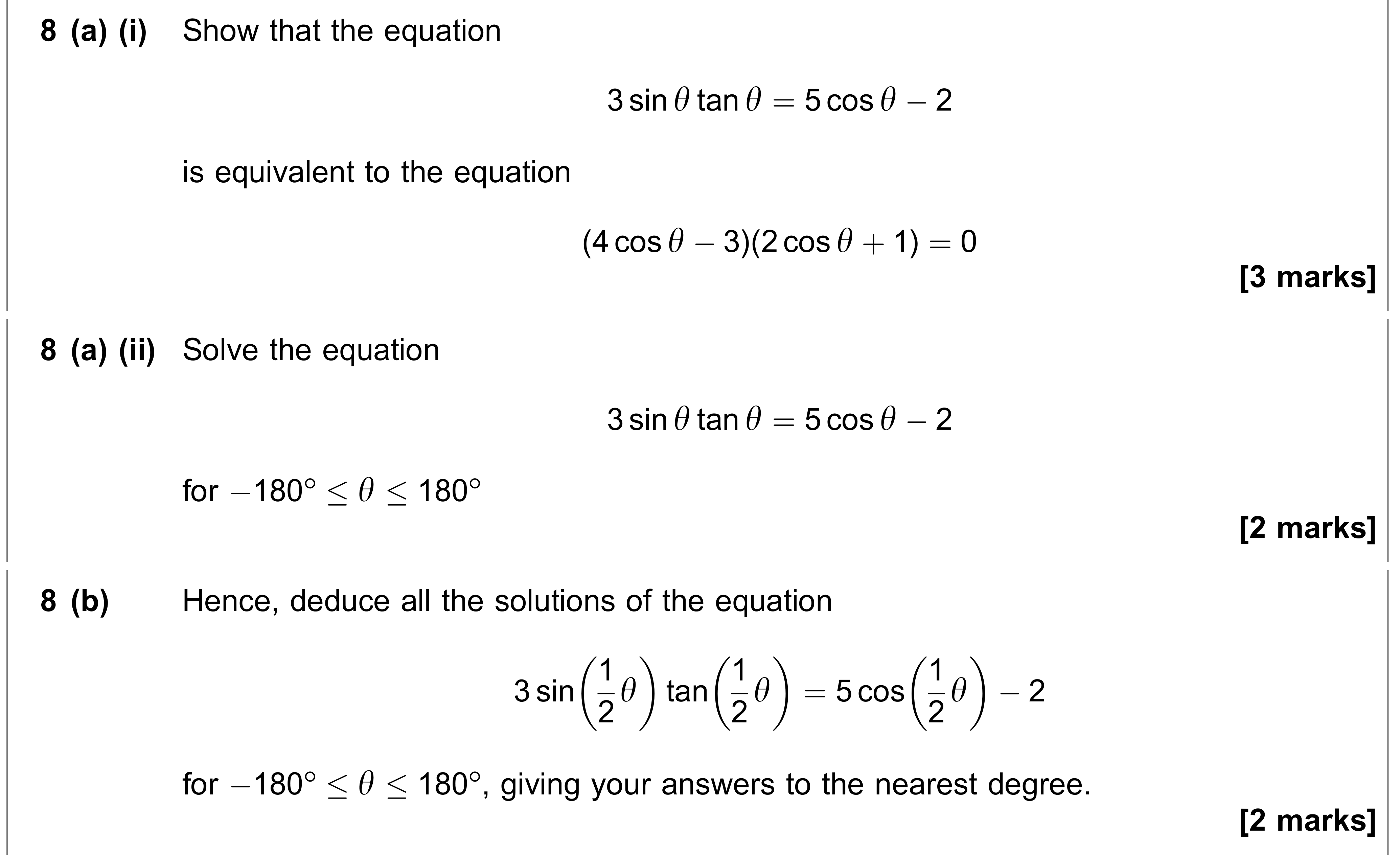 Question 8 — Trig — AQA AS Maths June 2021