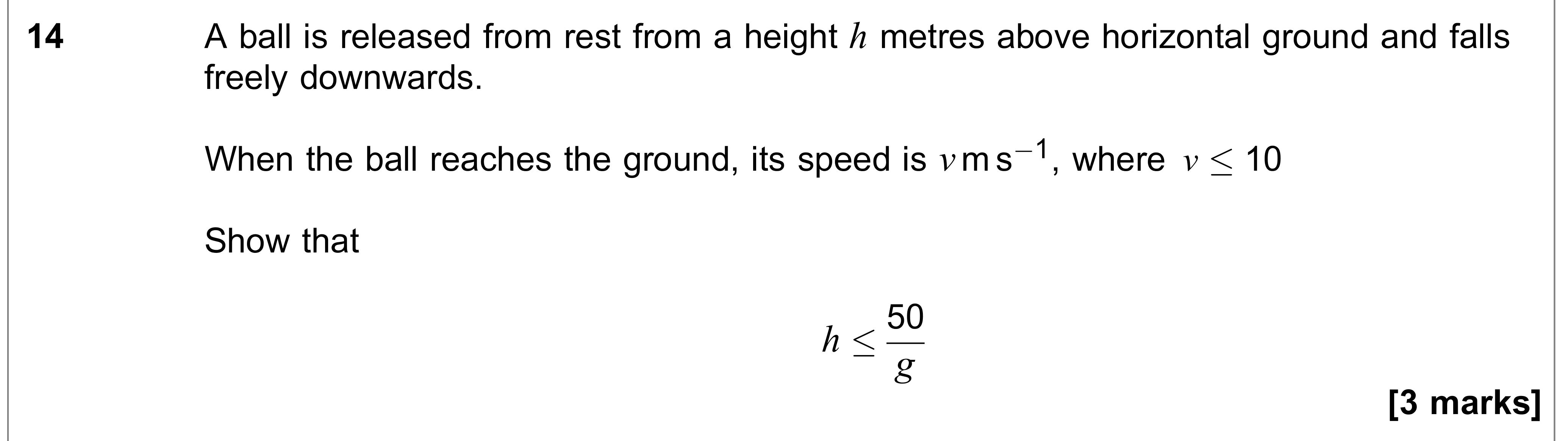 Question 14 — Vertical Motion under Gravity — AQA AS Maths June 2022