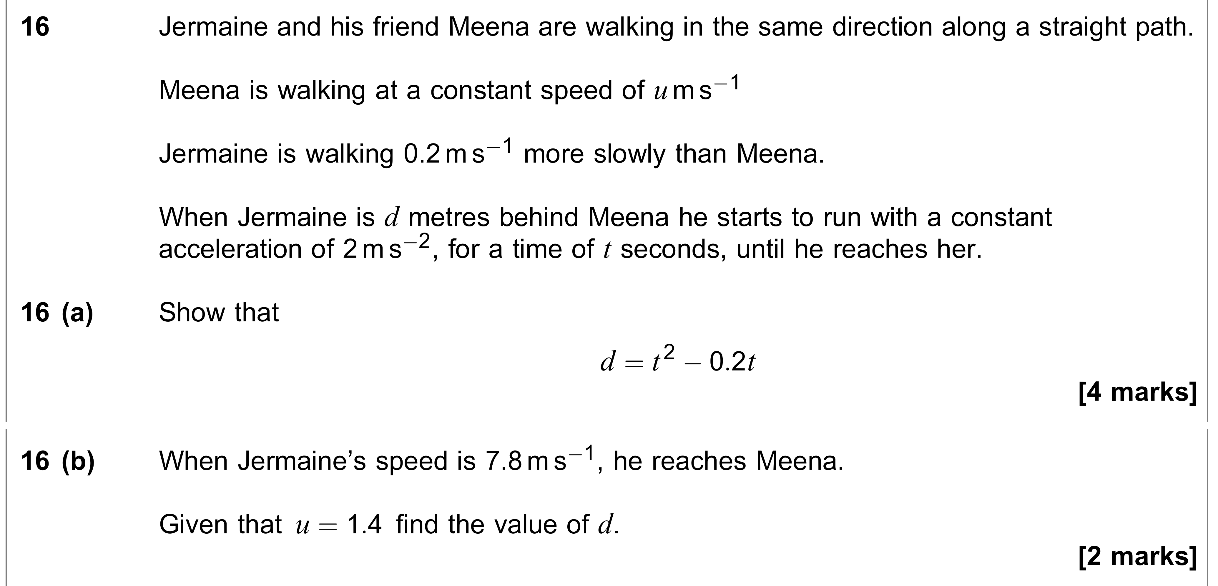 Question 16 — Constant Acceleration 1d — AQA AS Maths June 2022