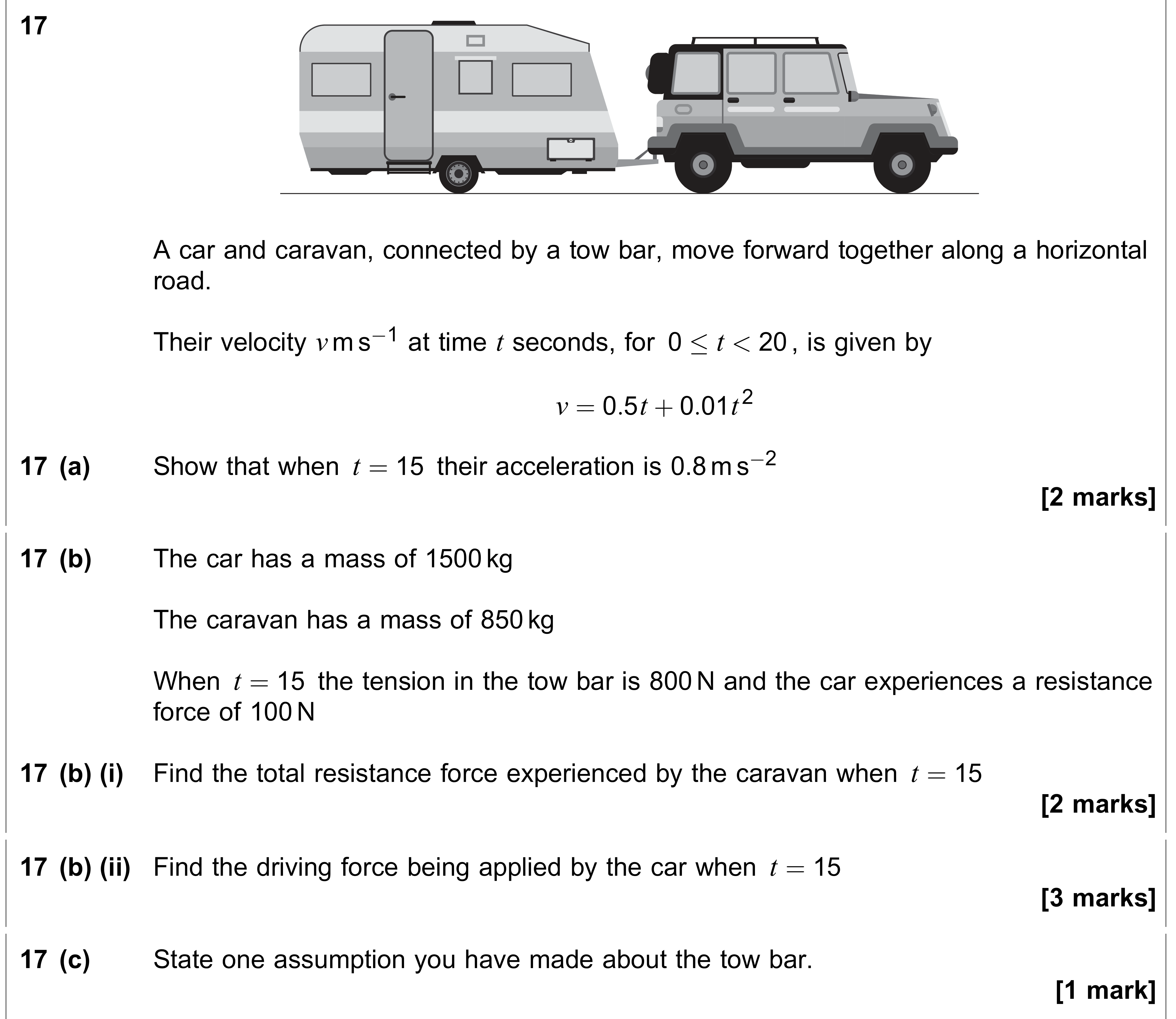 Question 17 — Variable Acceleration 1d, Connected Particles — AQA AS Maths June 2022
