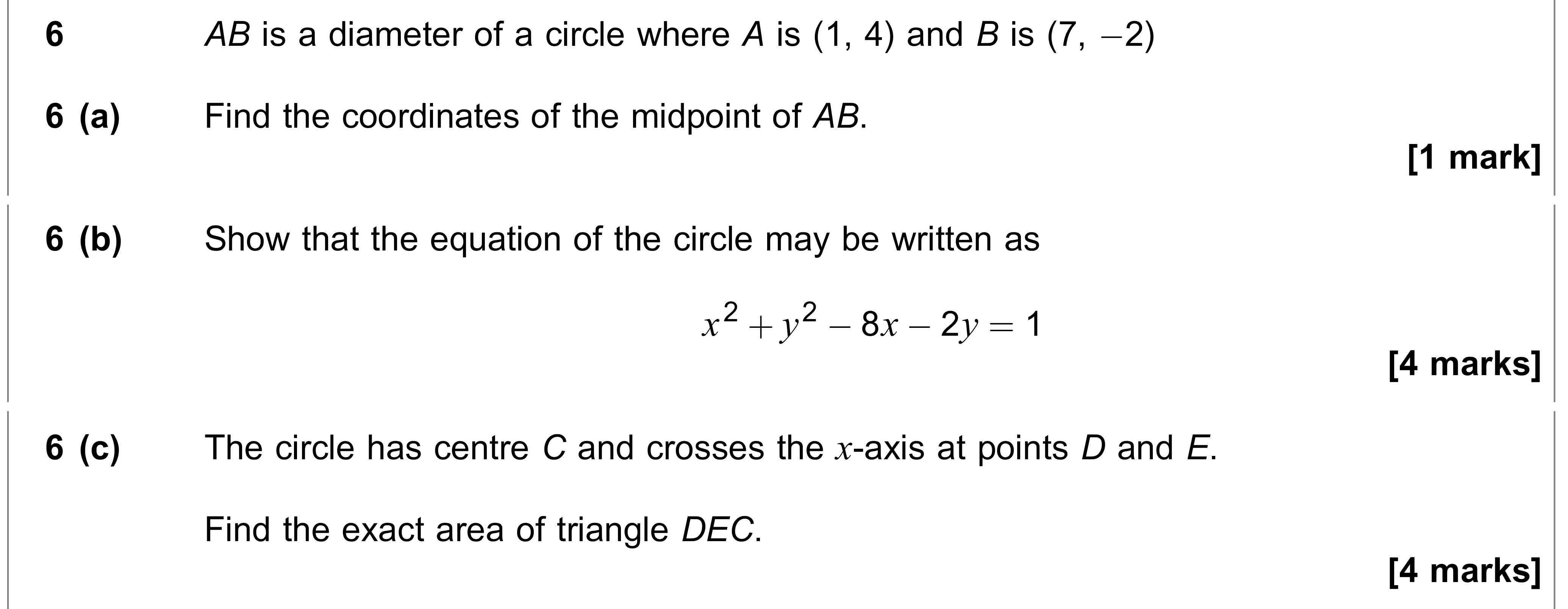 Question 6 — Circles — AQA AS Maths June 2022