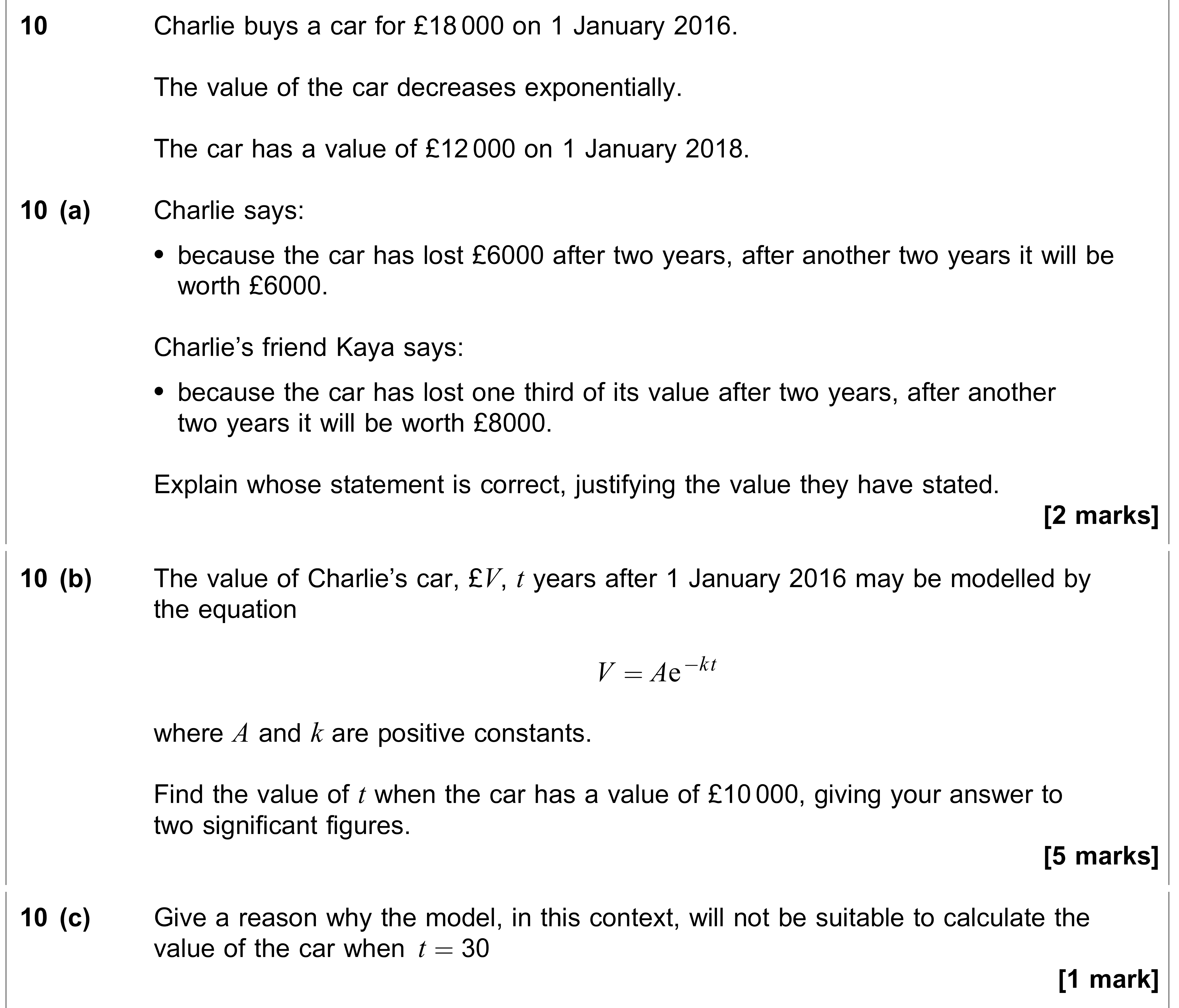 Question 10 — Exponentials — AQA AS Maths June 2023