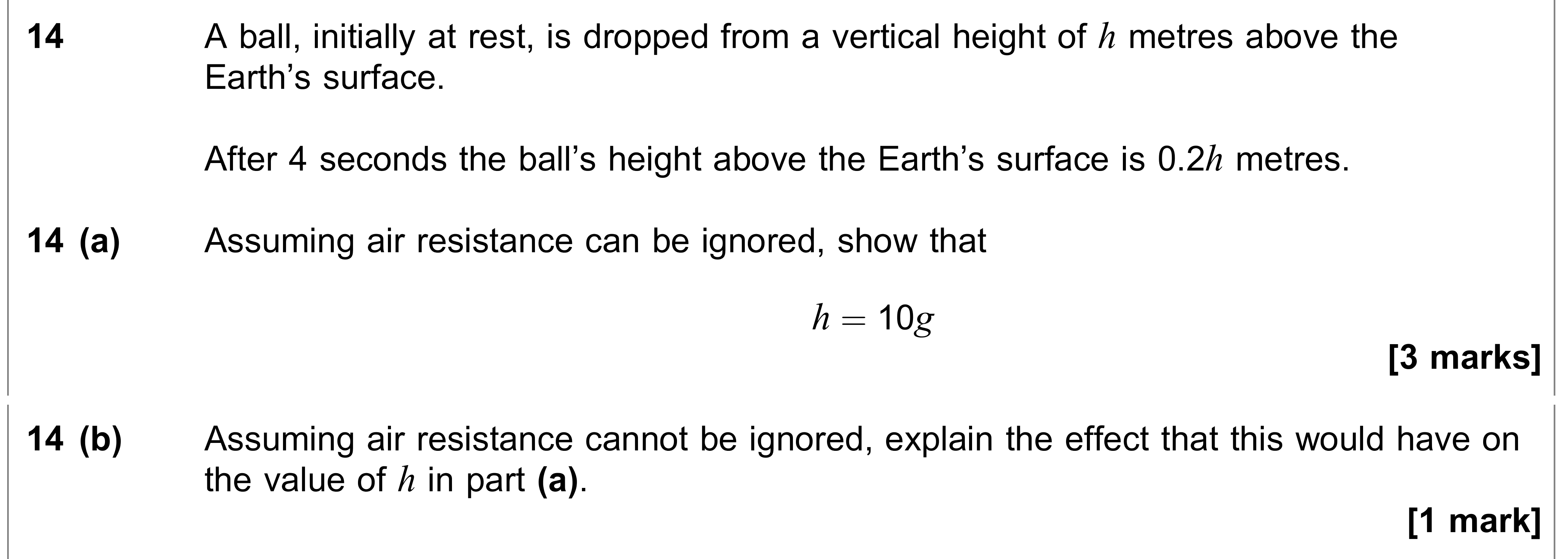 Question 14 — Vertical Motion under Gravity — AQA AS Maths June 2023