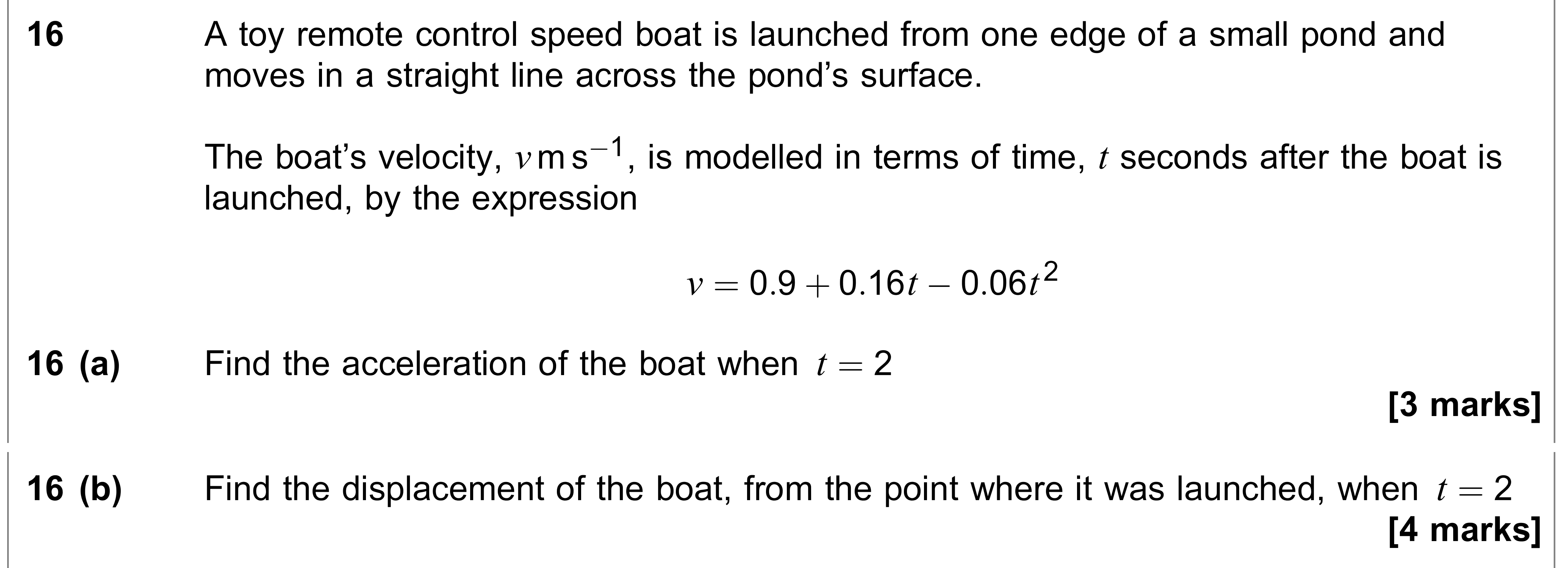 Question 16 — Variable Acceleration 1d — AQA AS Maths June 2023