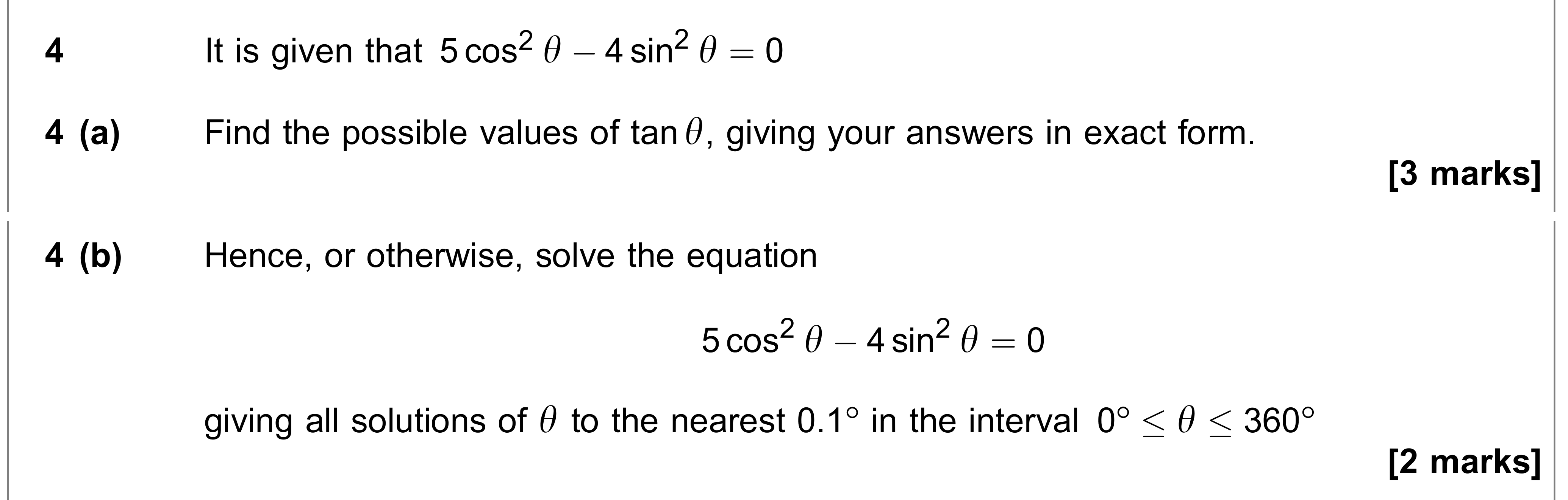 Question 4 — Trig — AQA AS Maths June 2023