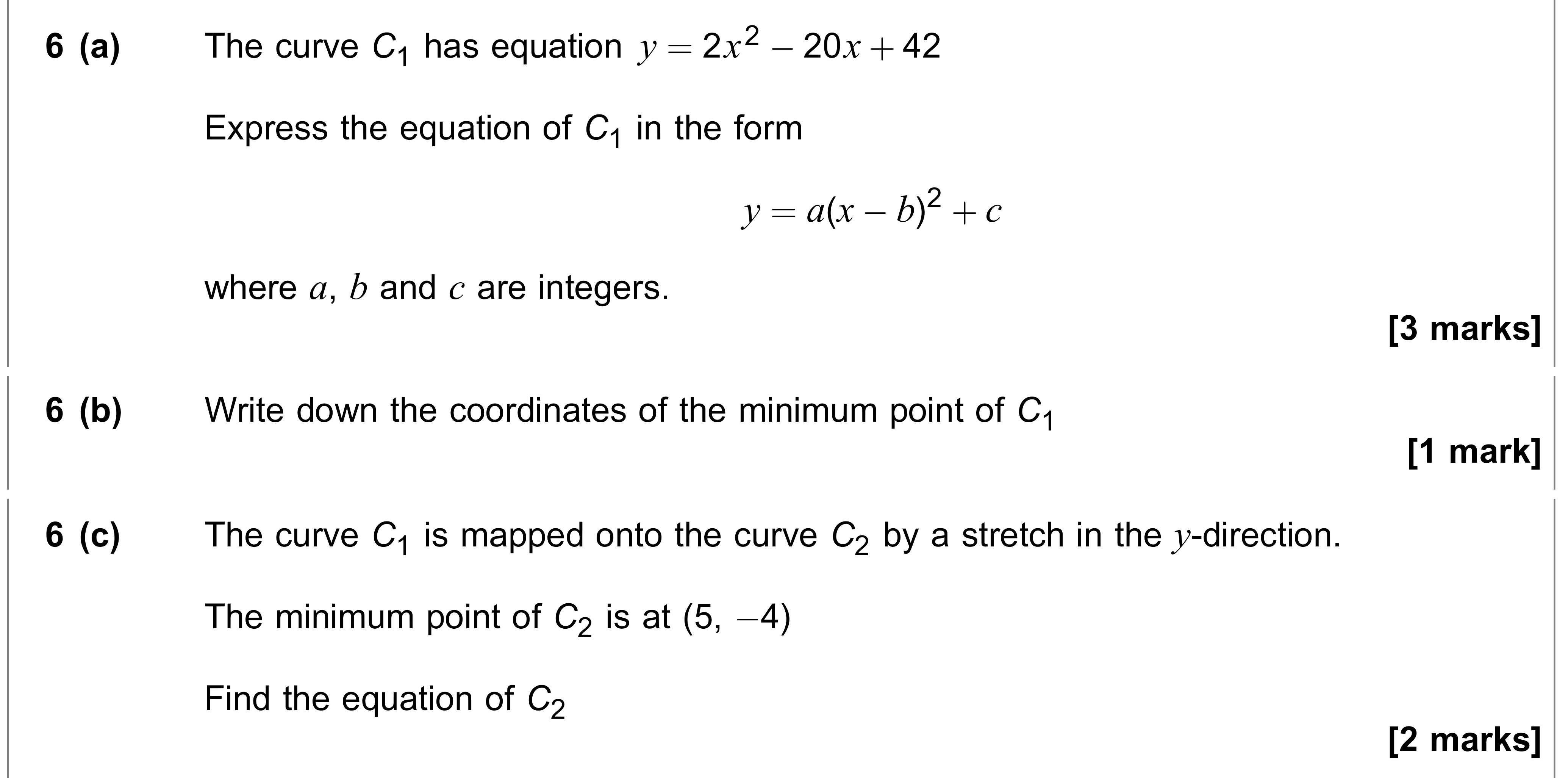 Question 6 — Quadratics, Graph Transformations — AQA AS Maths June 2023