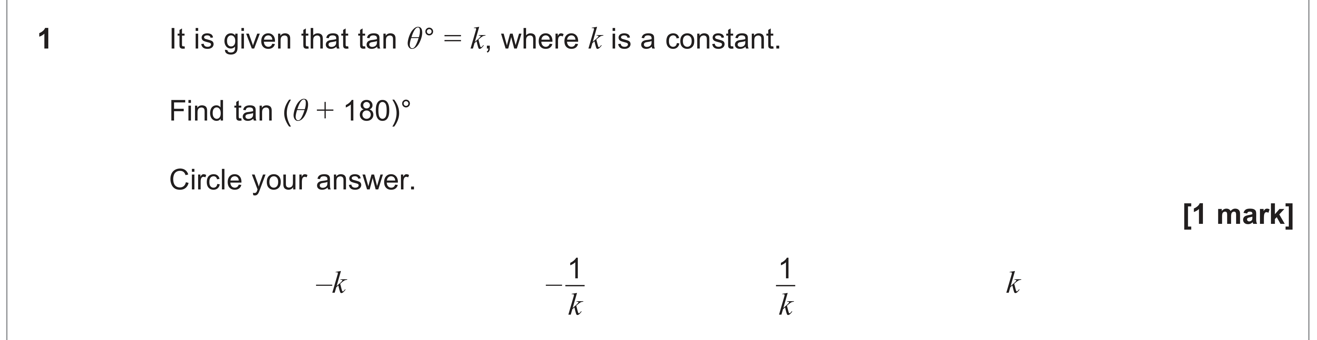 Question 1 — Trig — AQA AS Maths June 2024