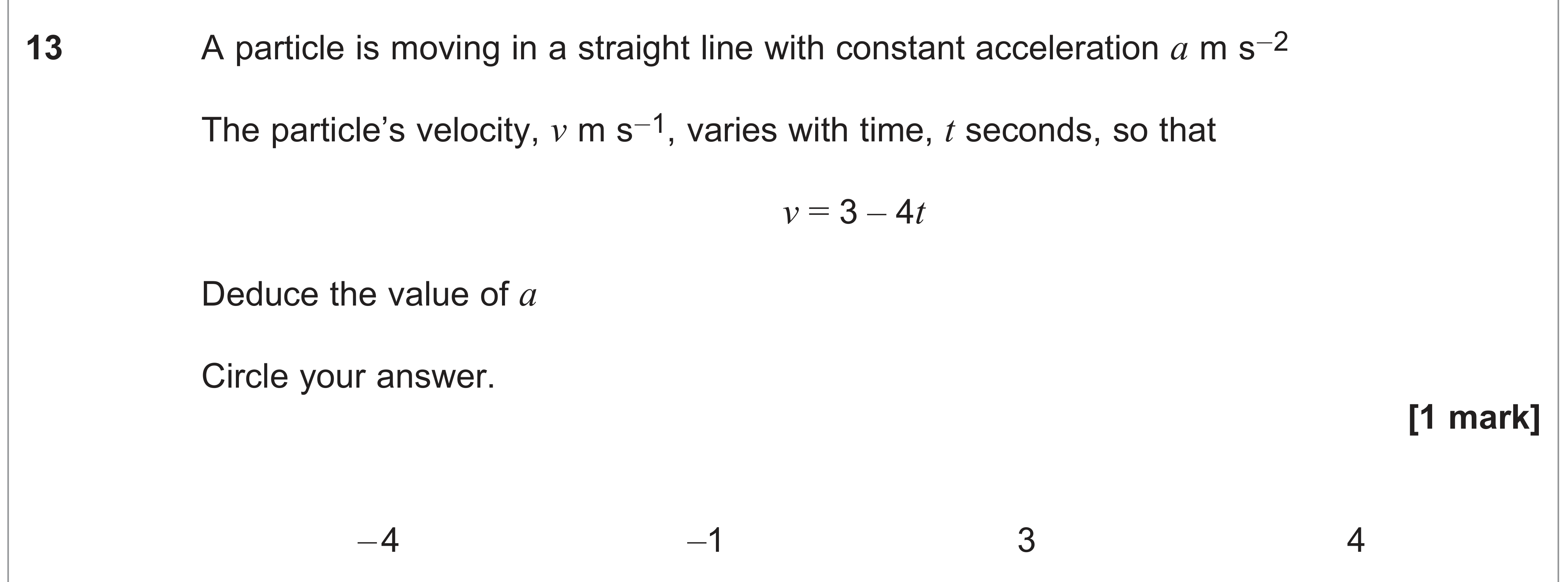 Question 13 — Constant Acceleration 1d — AQA AS Maths June 2024