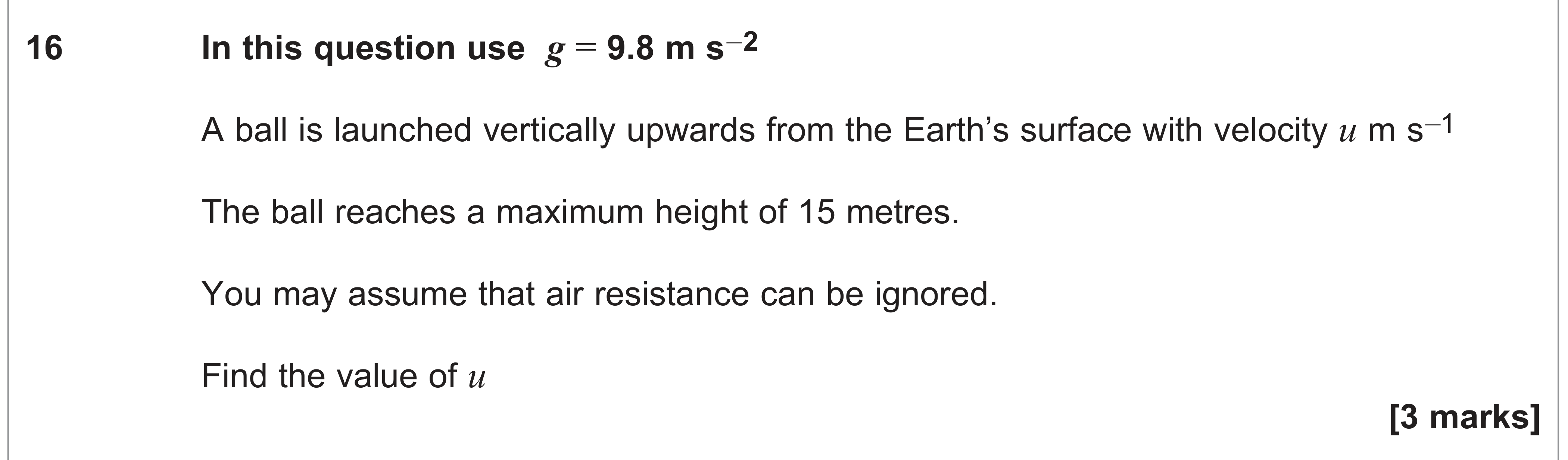 Question 16 — Vertical Motion under Gravity — AQA AS Maths June 2024