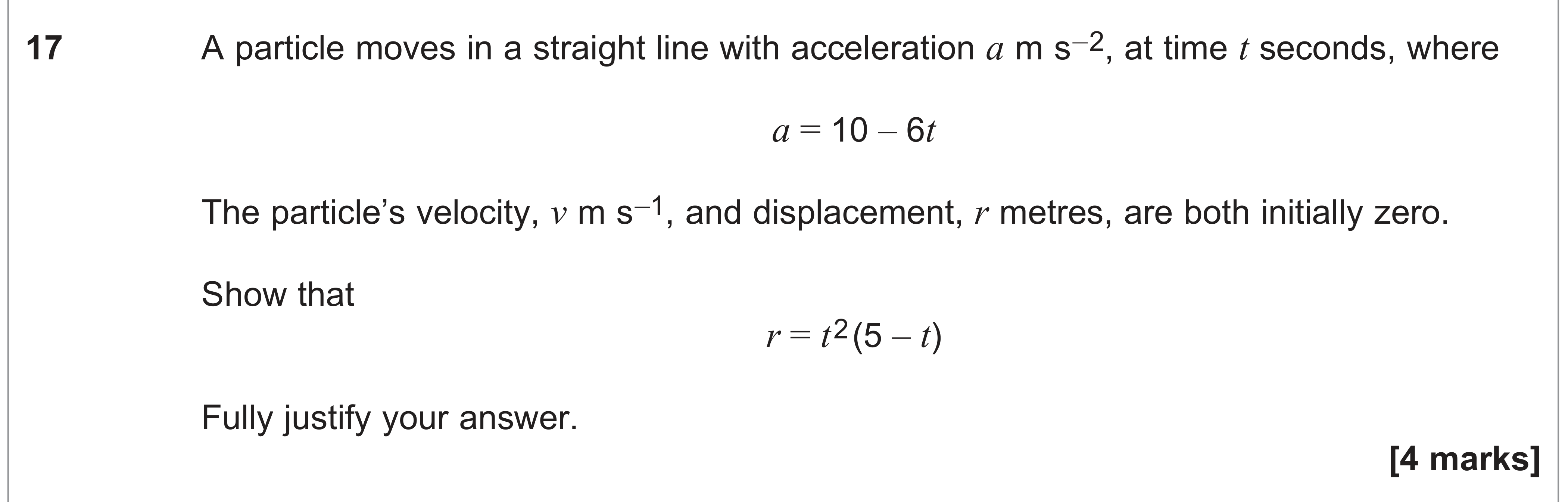 Question 17 — Variable Acceleration 1d — AQA AS Maths June 2024