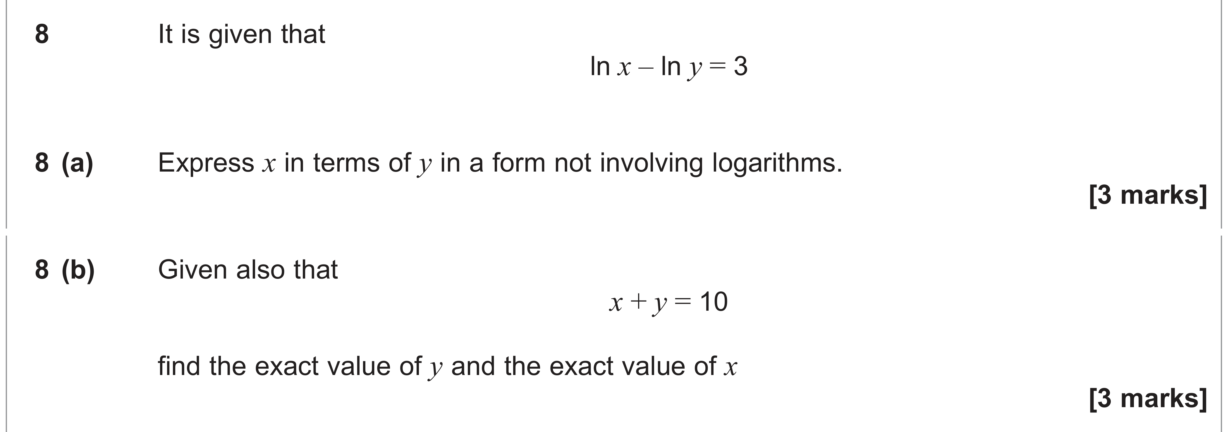 Question 8 — Logarithms — AQA AS Maths June 2024