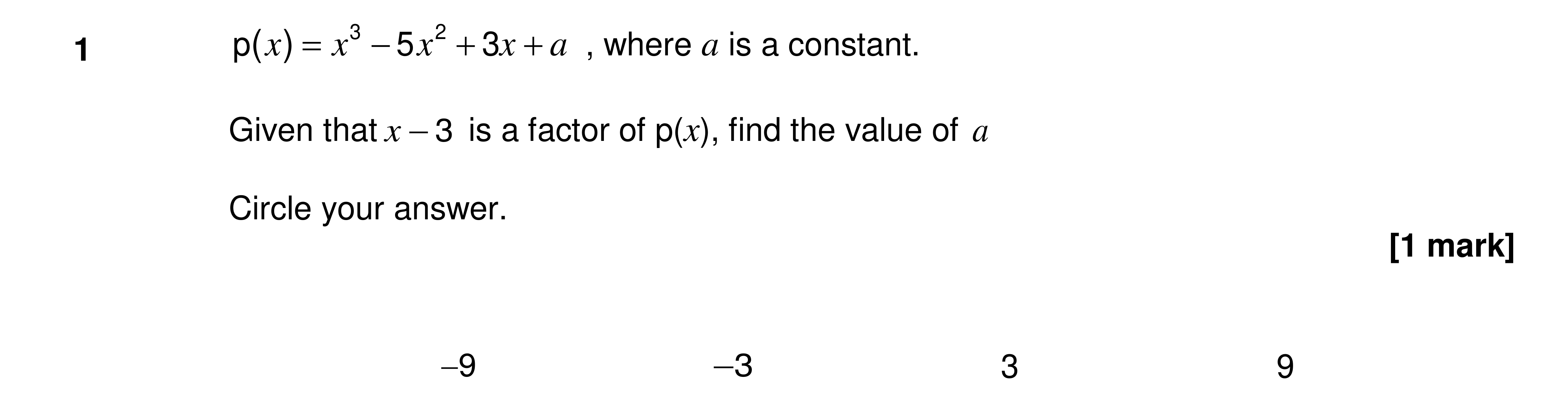 Question 1 — Factor Theorem — AQA AS Maths Specimen 2017