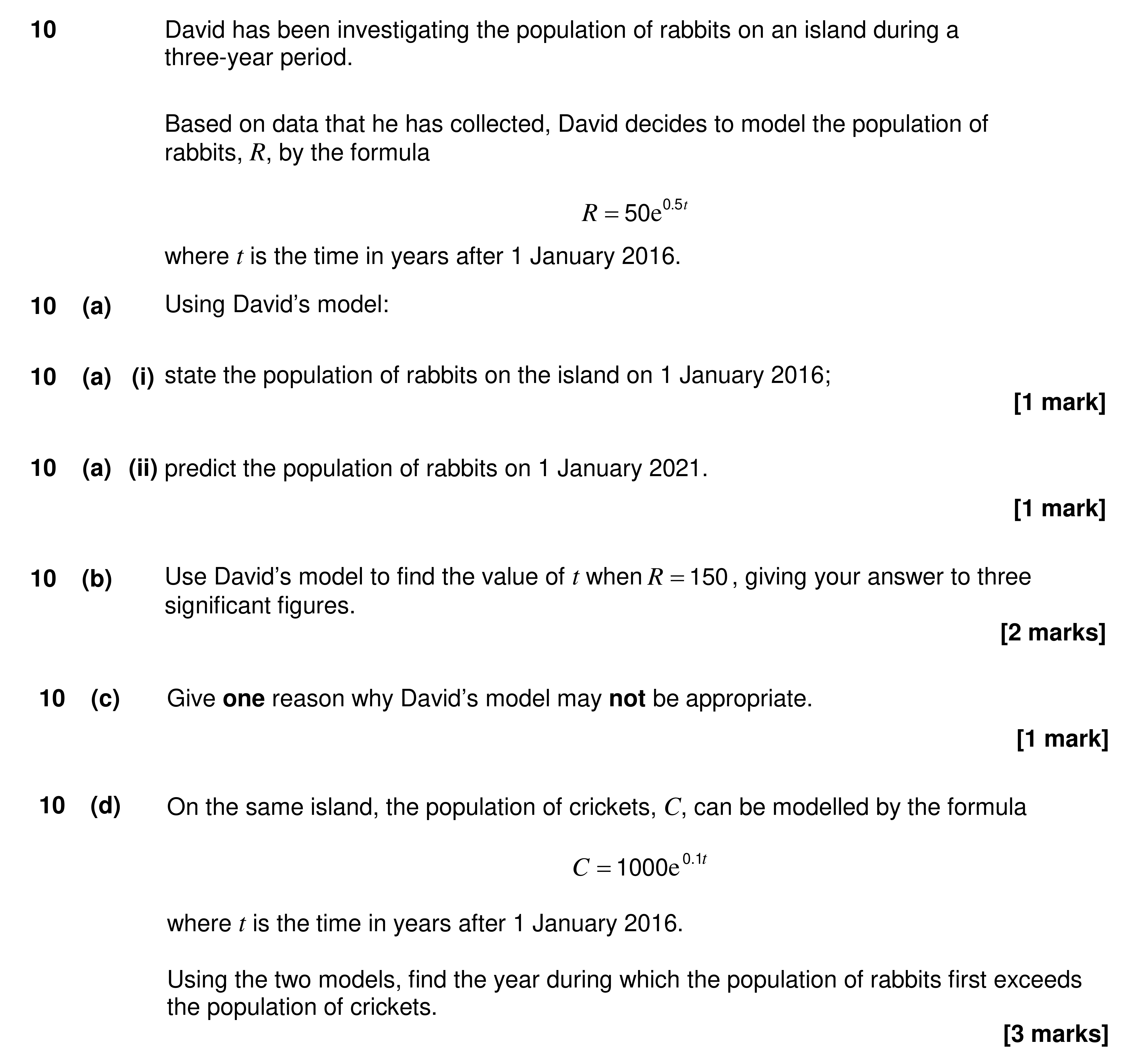 Question 10 — Exponentials — AQA AS Maths Specimen 2017