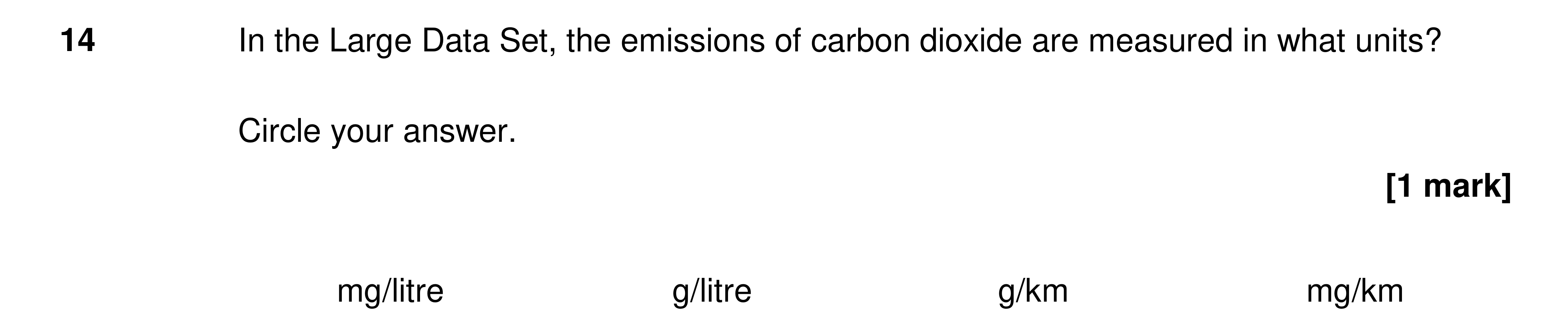 Question 14 — Large Data Set — AQA AS Maths Specimen 2017