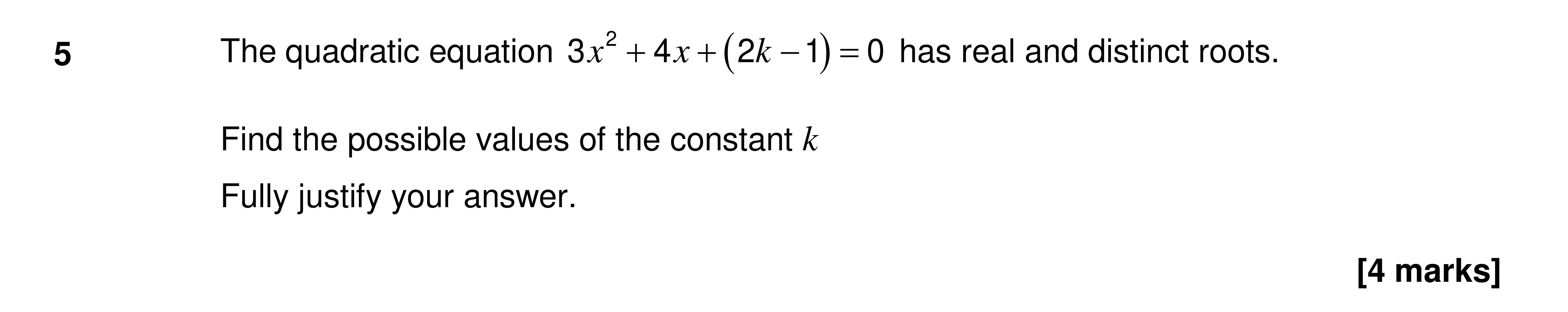 Question 5 — Quadratics — AQA AS Maths Specimen 2017