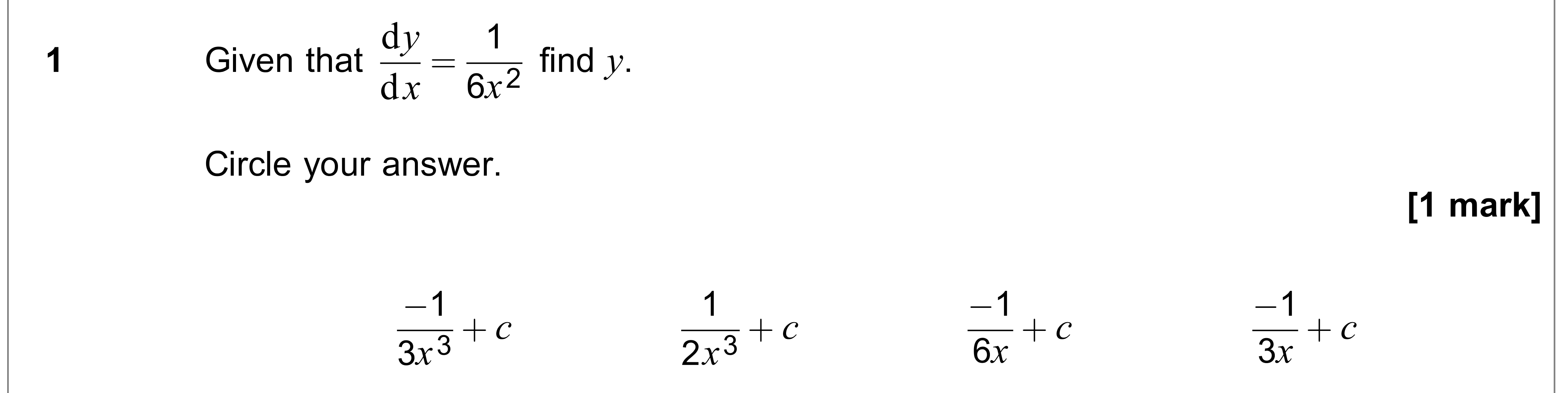 Question 1 — Integration — AQA AS Maths June 2018