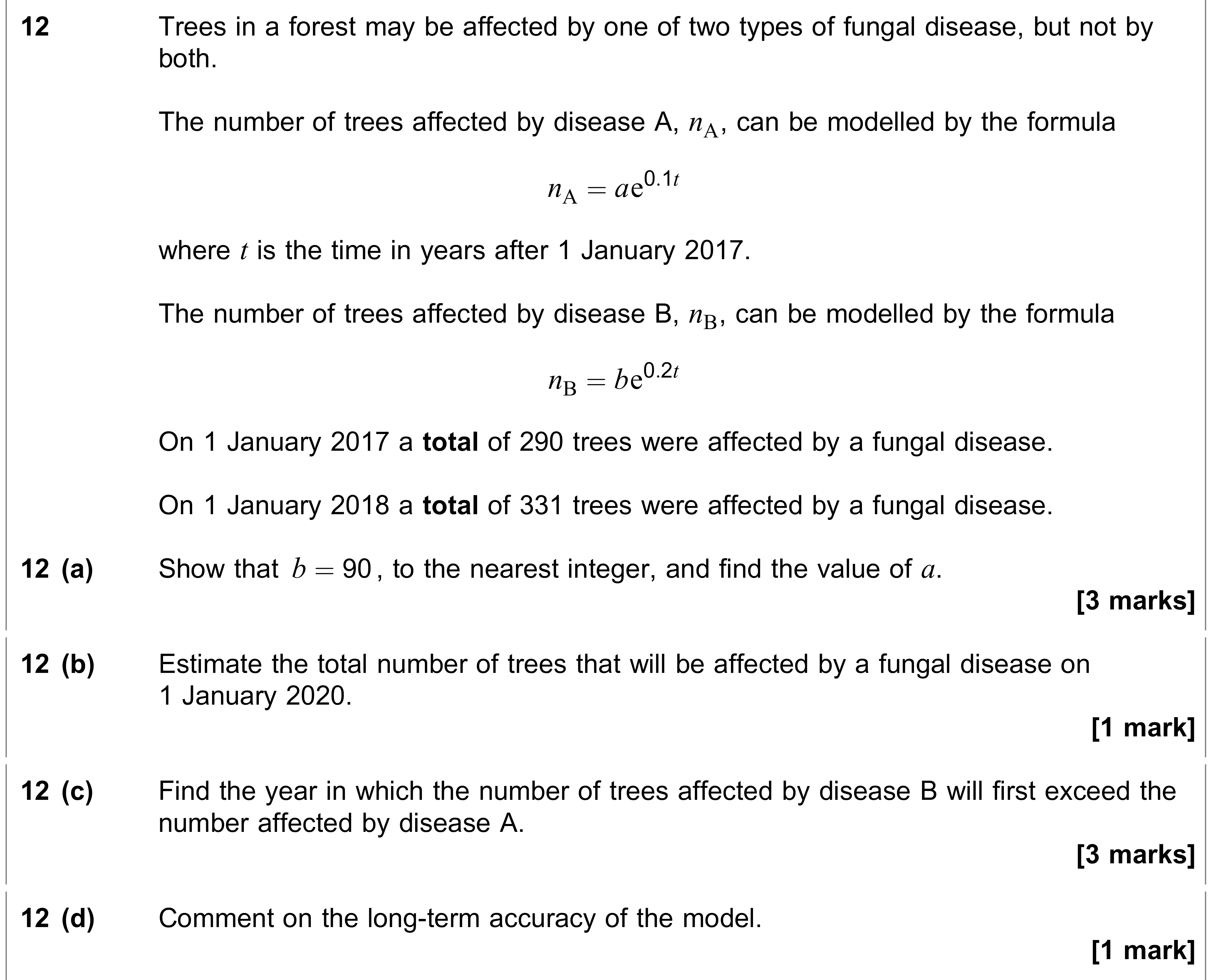Question 12 — Exponentials — AQA AS Maths June 2018