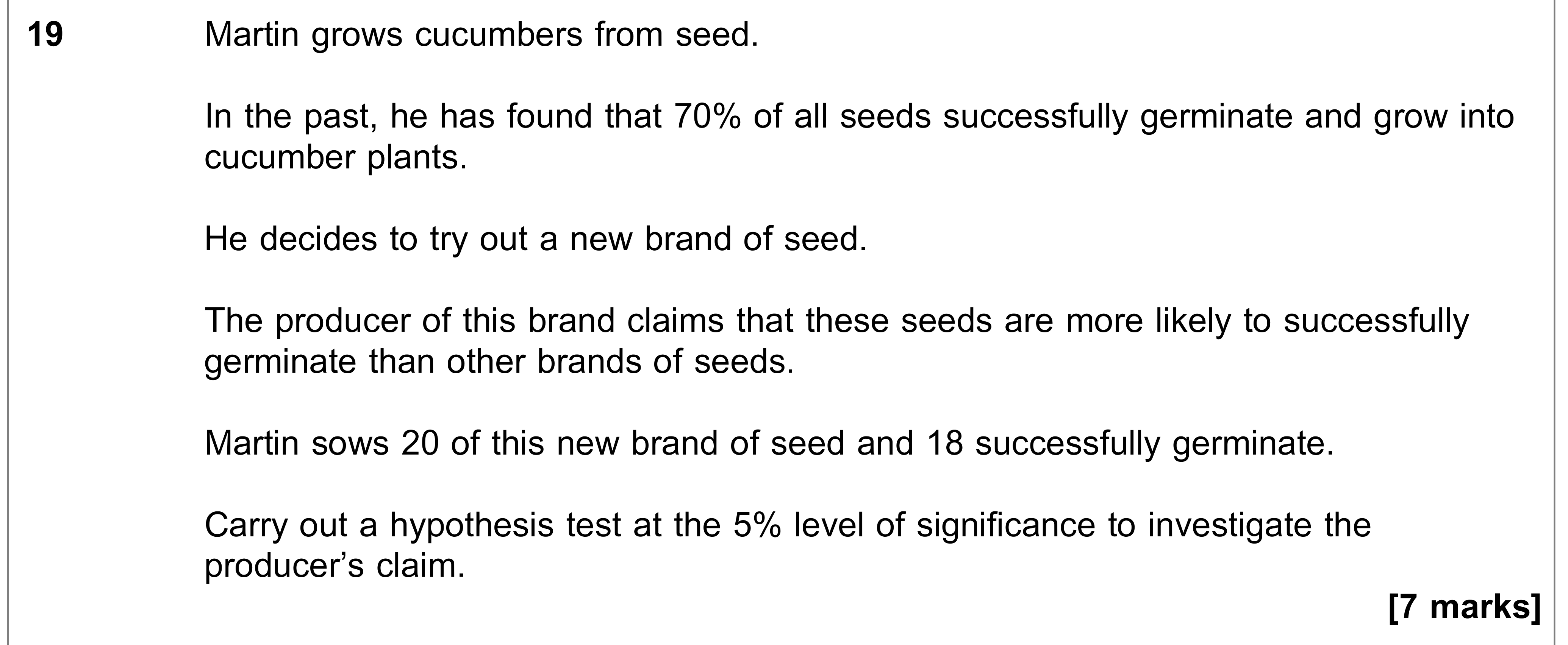 Question 19 — Hypothesis Testing — AQA AS Maths June 2018