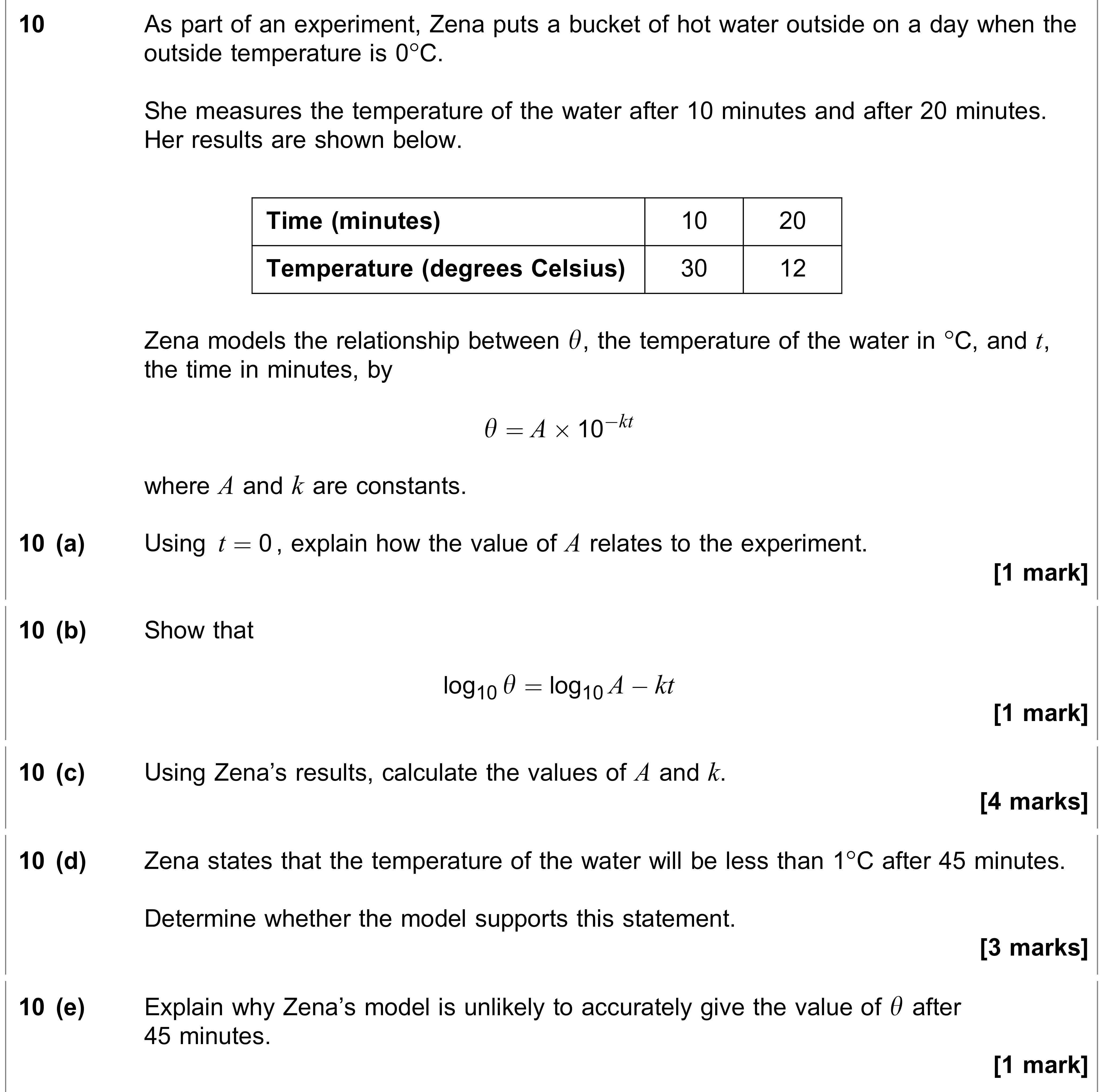 Question 10 — Exponentials, Logarithms — AQA AS Maths June 2019