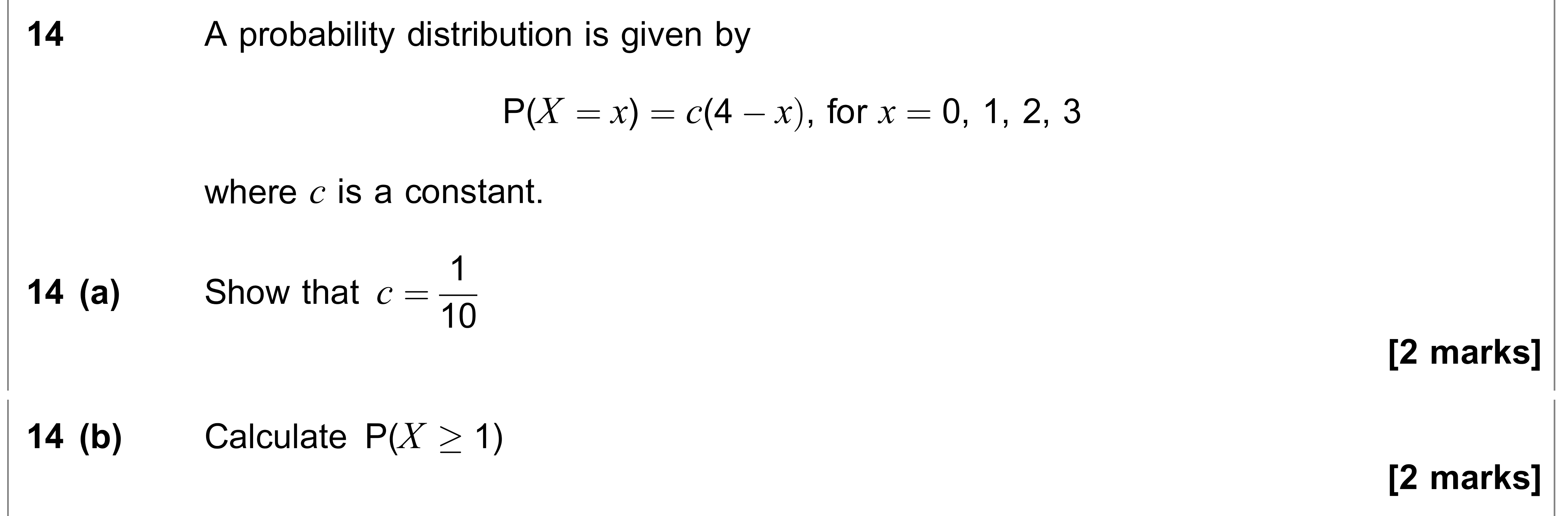 Question 14 — Probability Distribution — AQA AS Maths June 2019