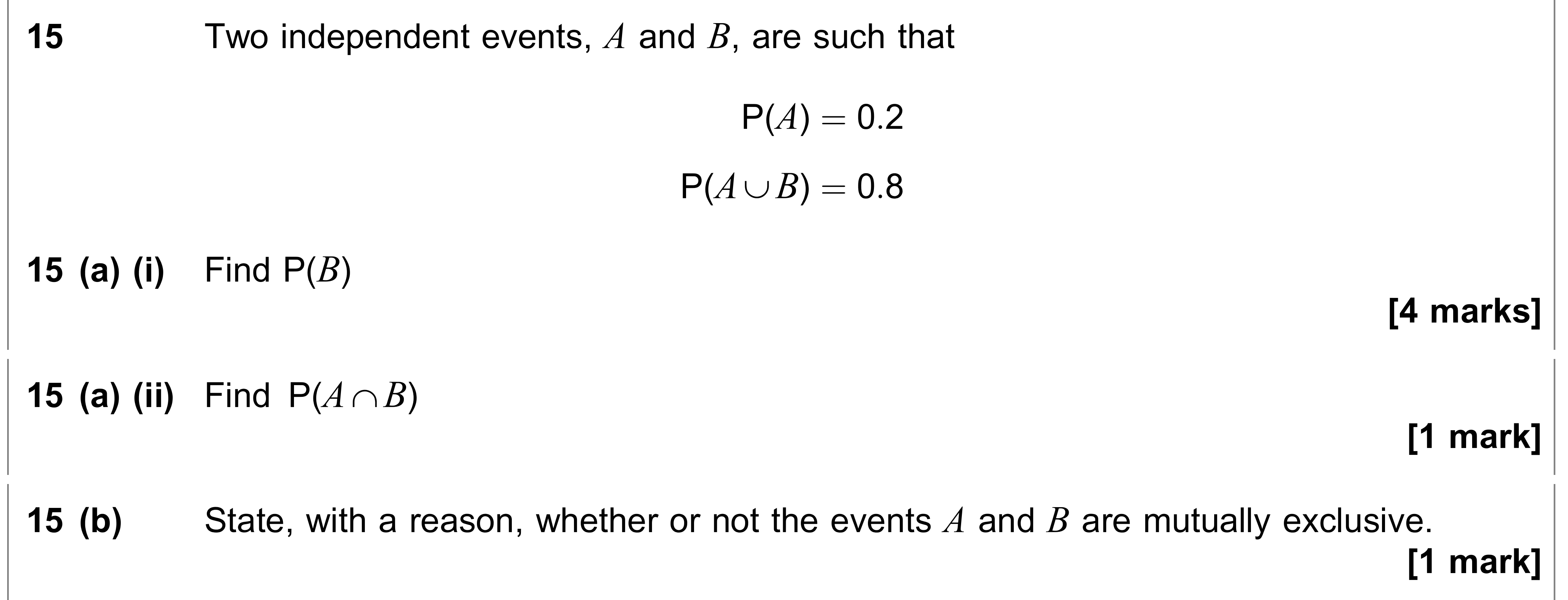 Question 15 — Probability — AQA AS Maths June 2019