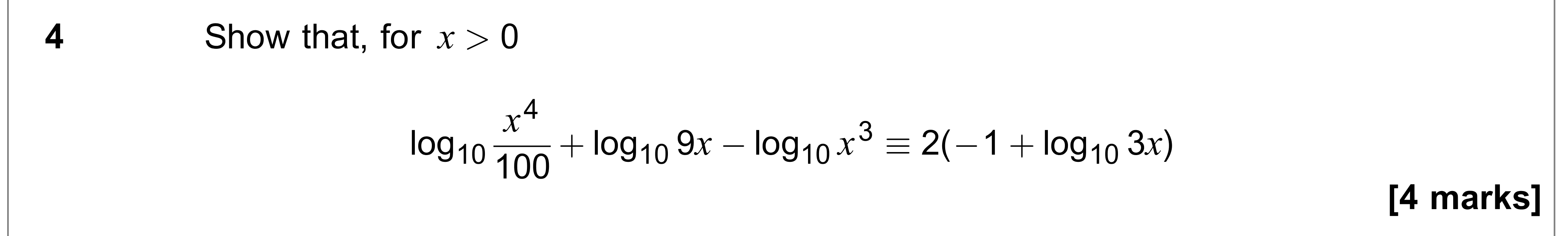 Question 4 — Logarithms — AQA AS Maths June 2019