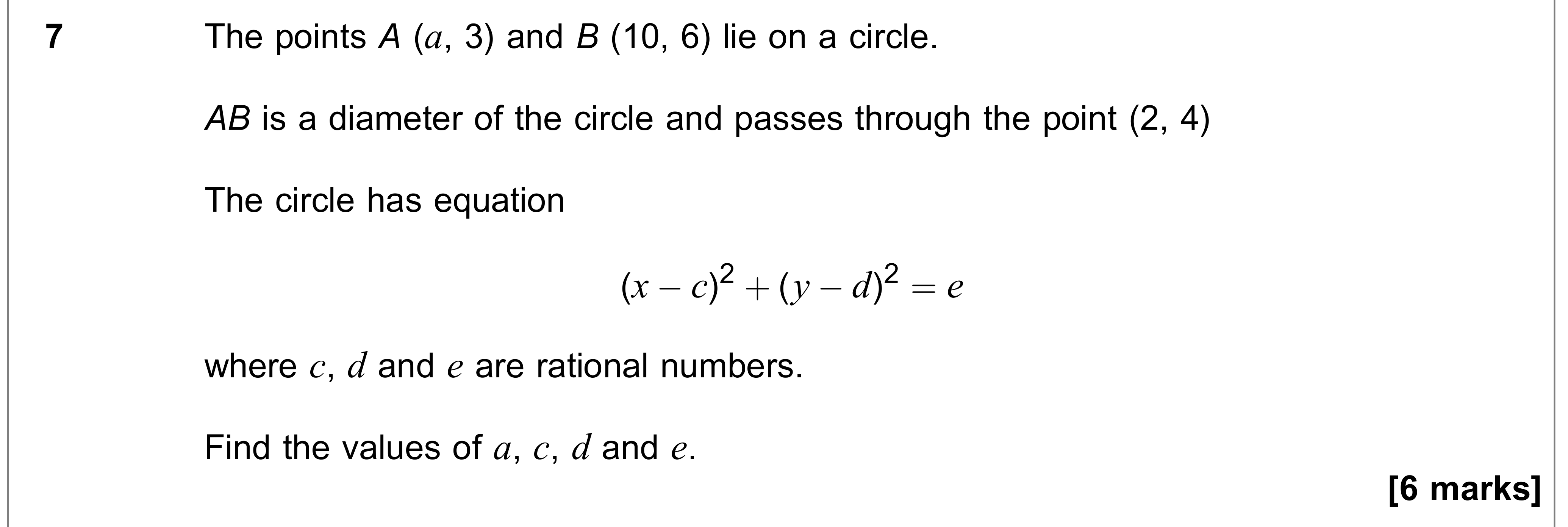 Question 7 — Circles — AQA AS Maths June 2019