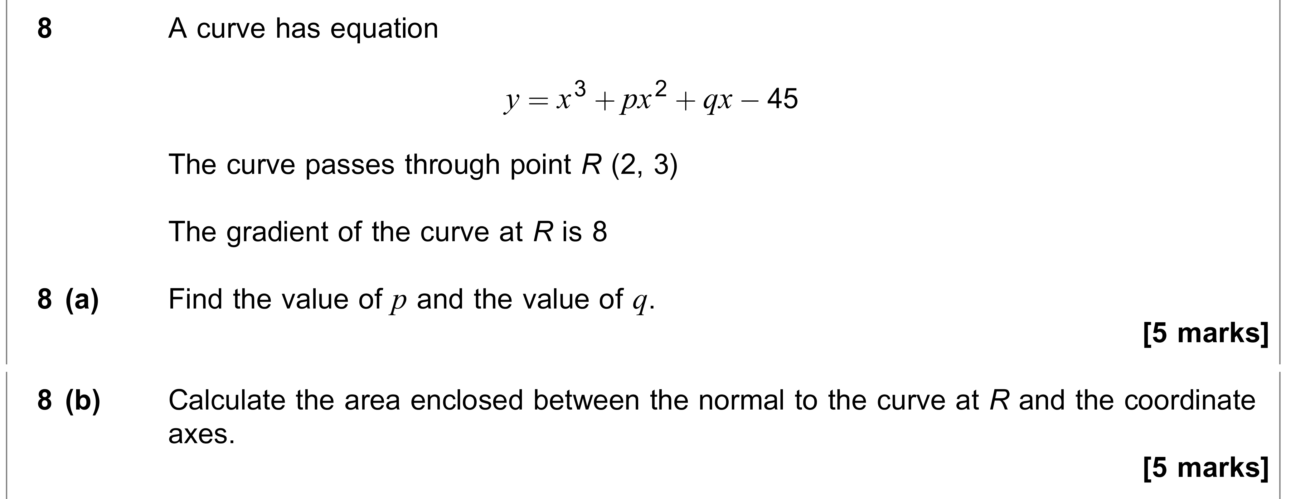 Question 8 — Differentiation, Coordinate Geometry — AQA AS Maths June 2019
